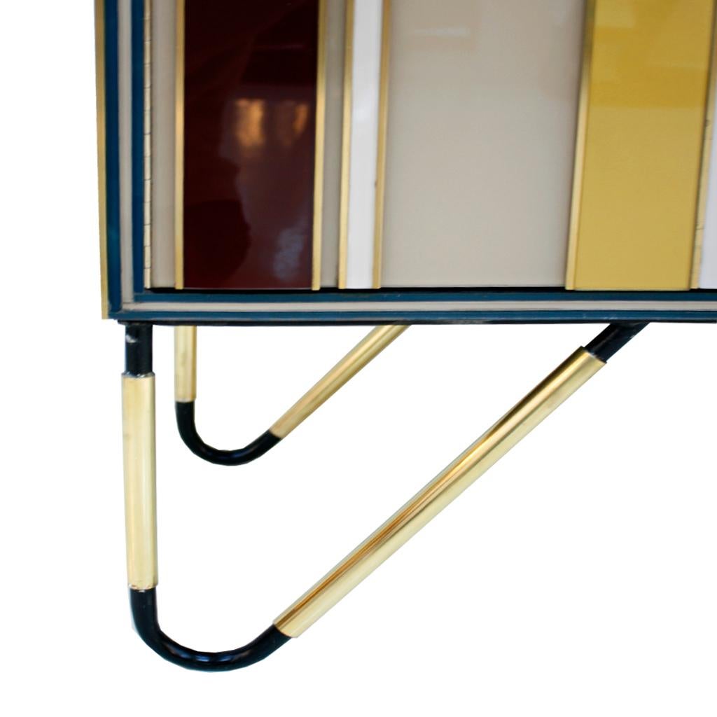 Mid-Century Modern Style Solid Wood and Colored Glass Pair of Italian Sideboards For Sale 3