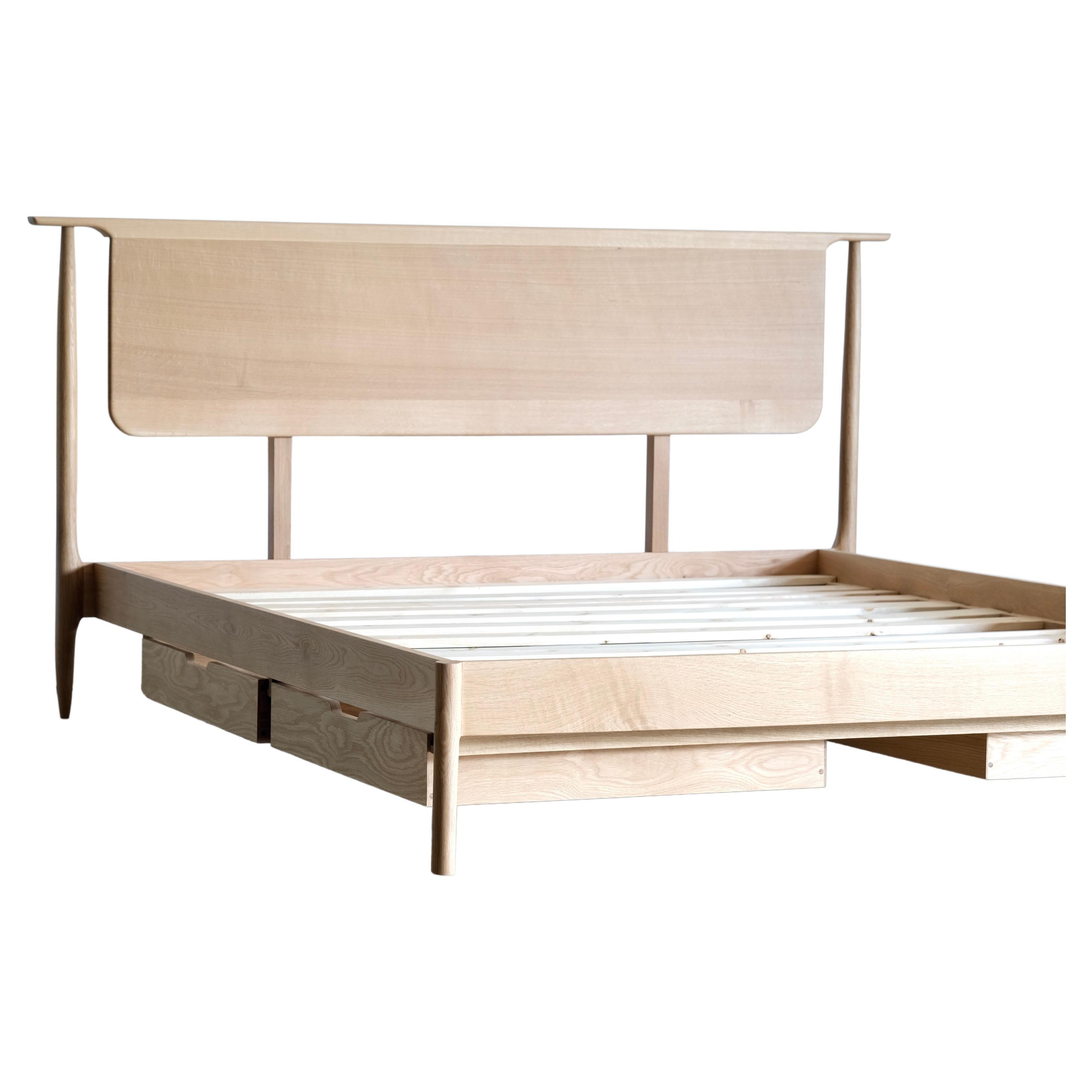 American Mid century Modern Solid Wood Platform Bed For Sale