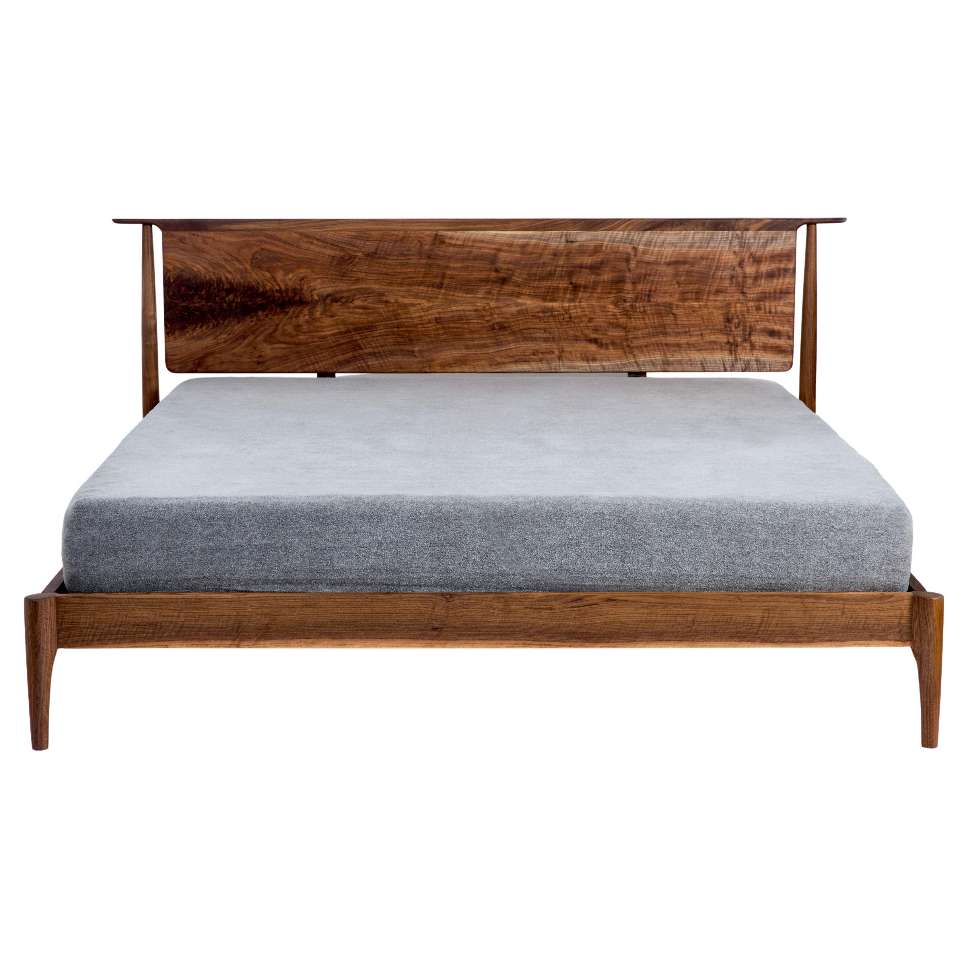 Oiled Mid century Modern Solid Wood Platform Bed For Sale