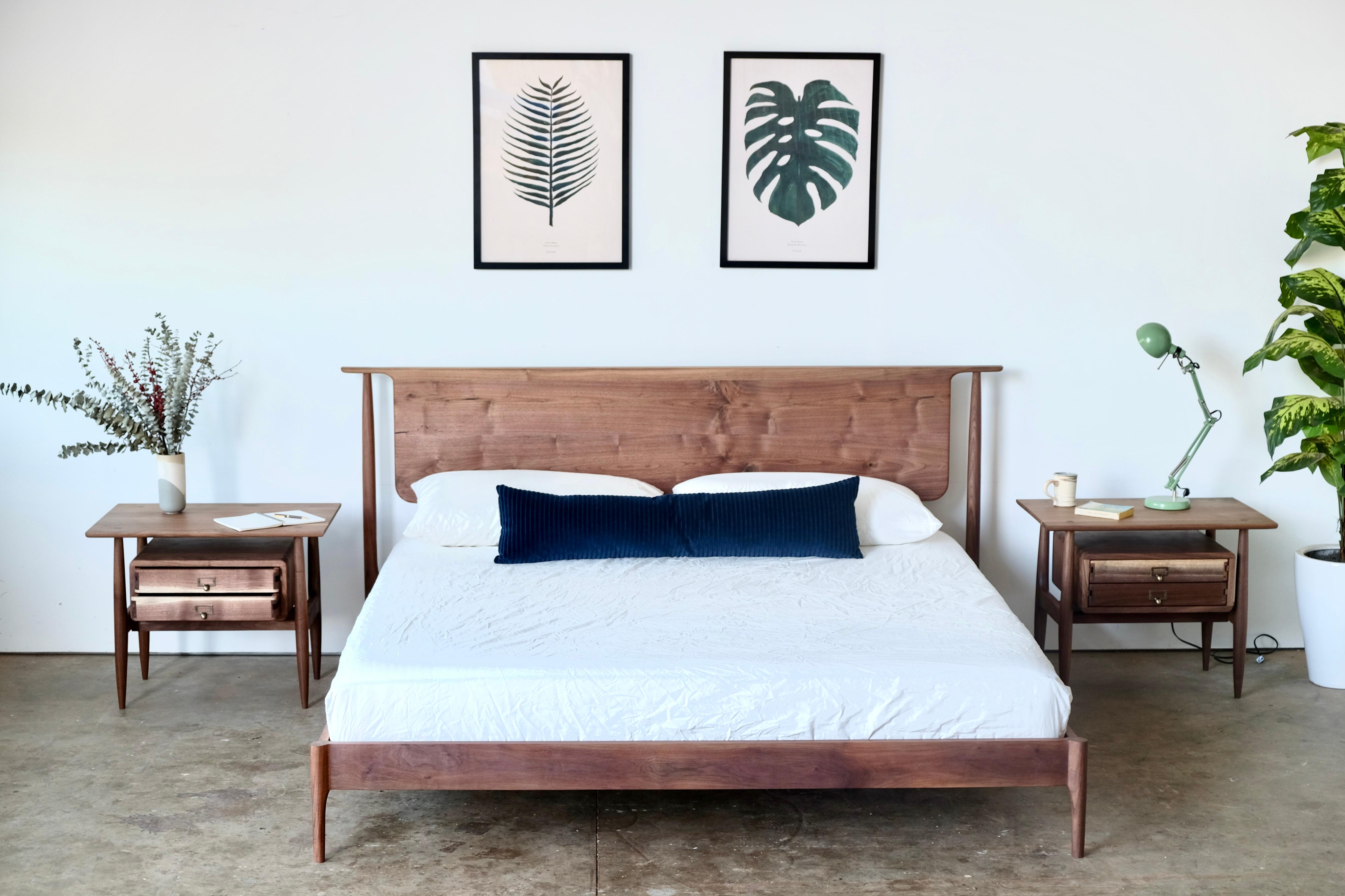 Mid century Modern Solid Wood Platform Bed For Sale at 1stDibs
