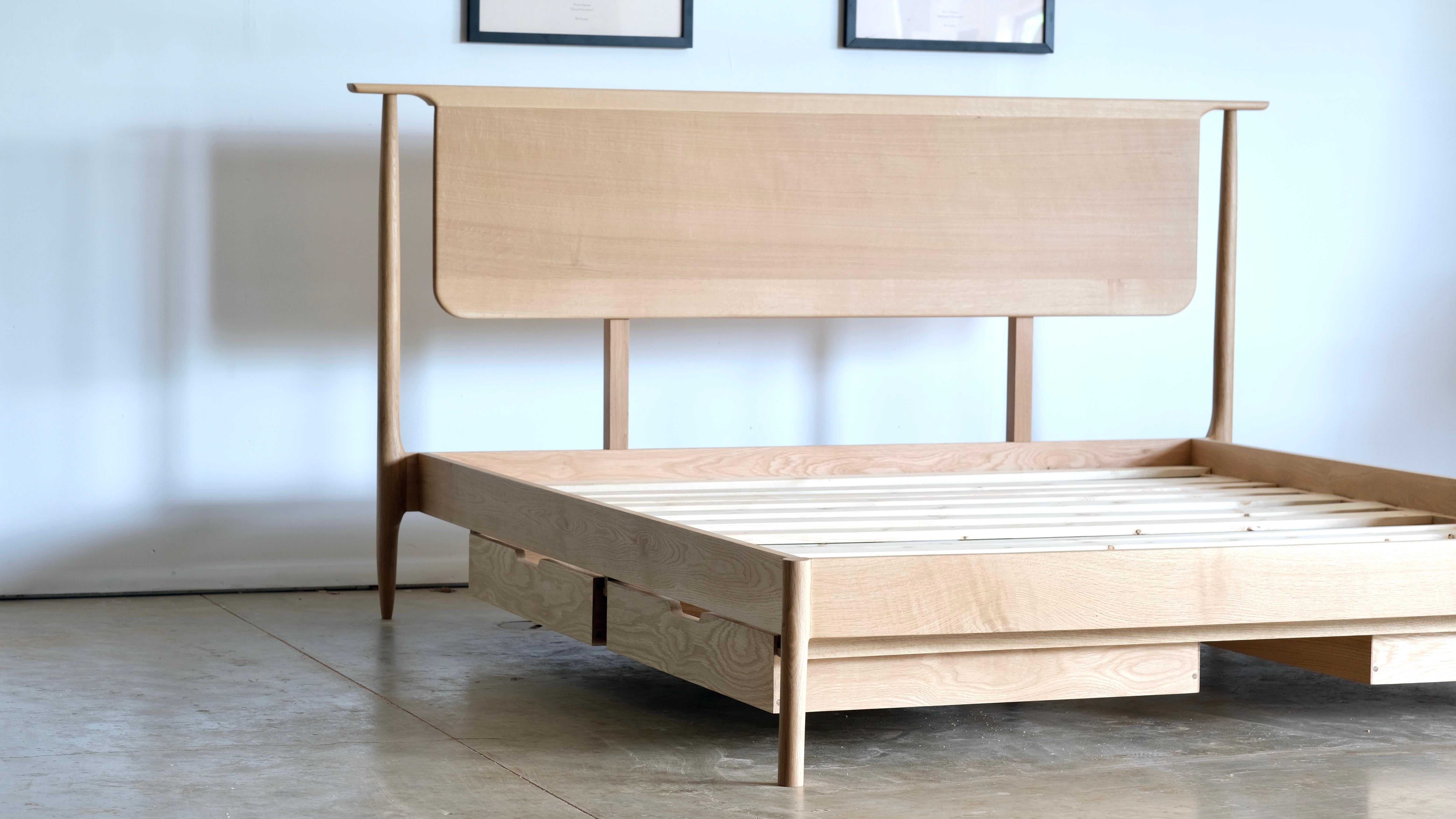 Contemporary Mid century Modern Solid Wood Platform Bed For Sale