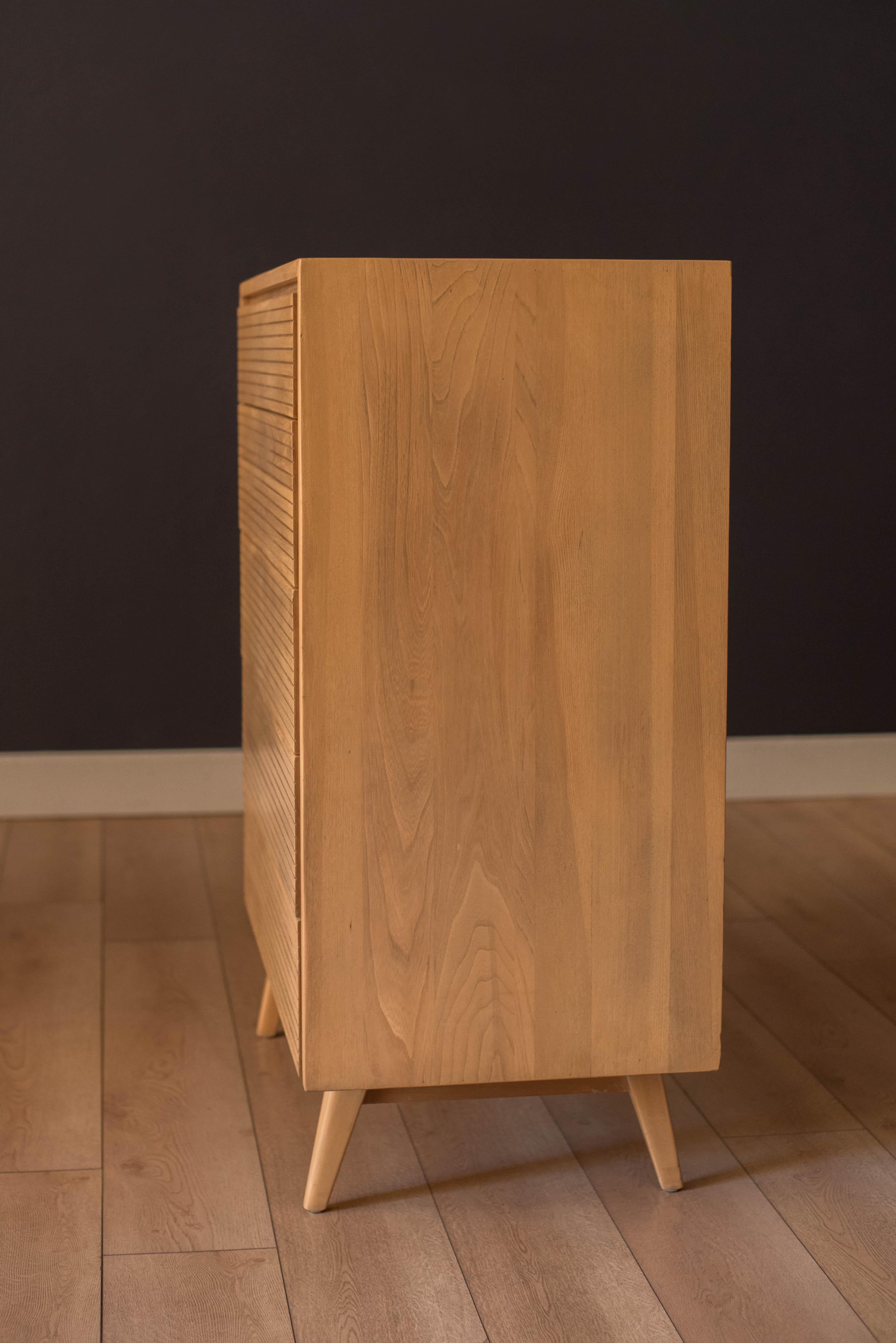 Mid Century Modern Solid Wood Slatted Highboy Storage Dresser Chest 1