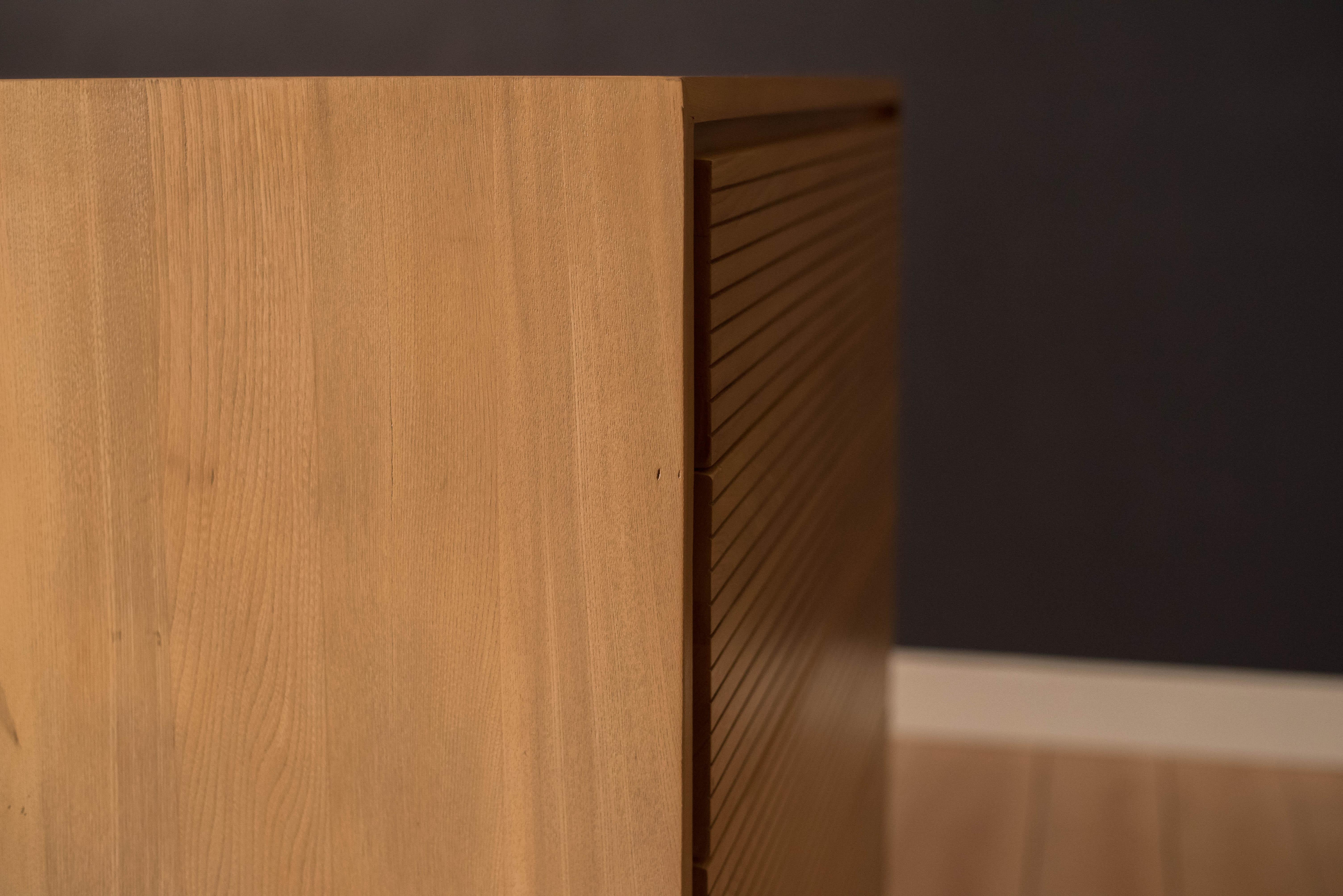 Mid Century Modern Solid Wood Slatted Highboy Storage Dresser Chest 2
