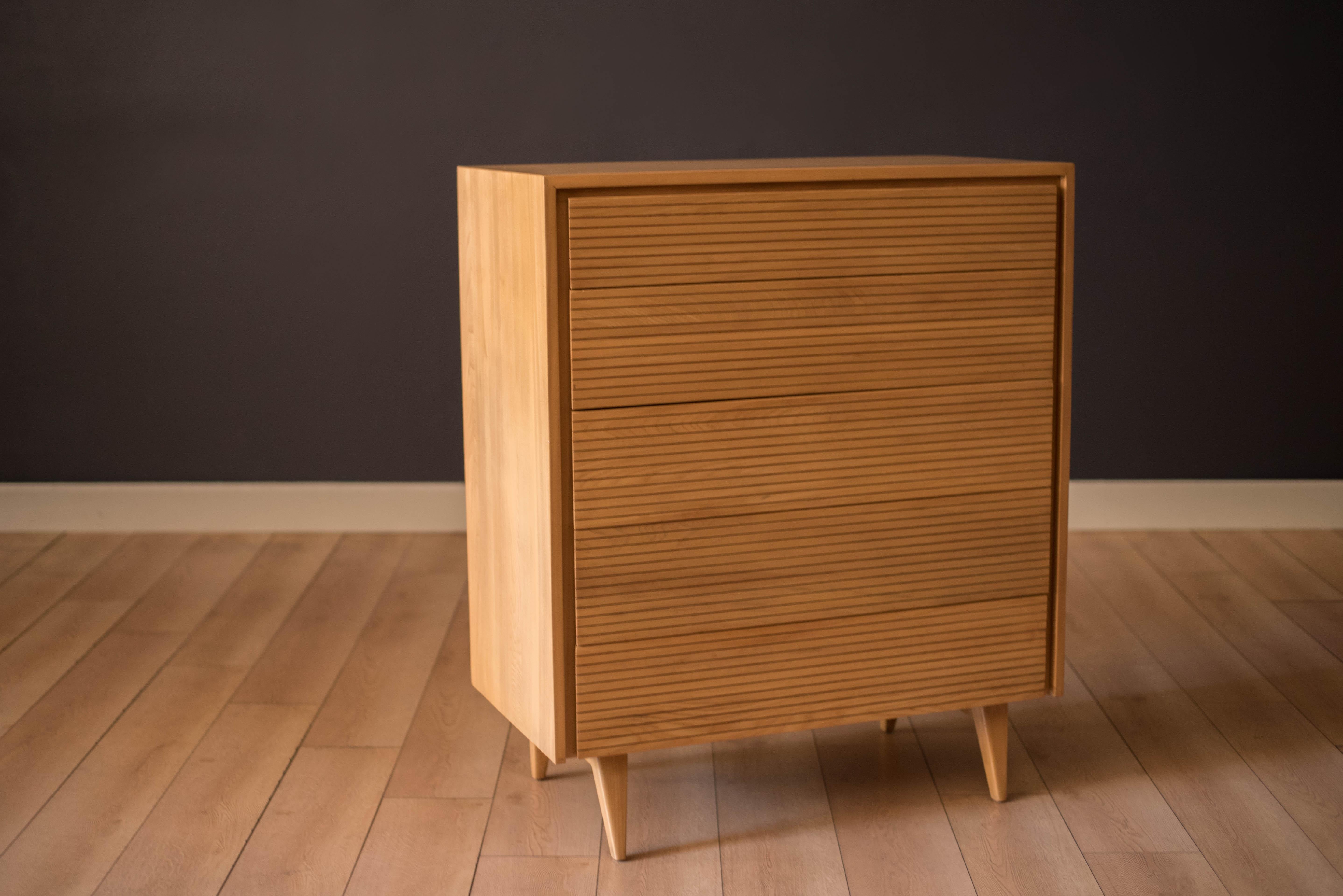 Mid-Century Modern Mid Century Modern Solid Wood Slatted Highboy Storage Dresser Chest