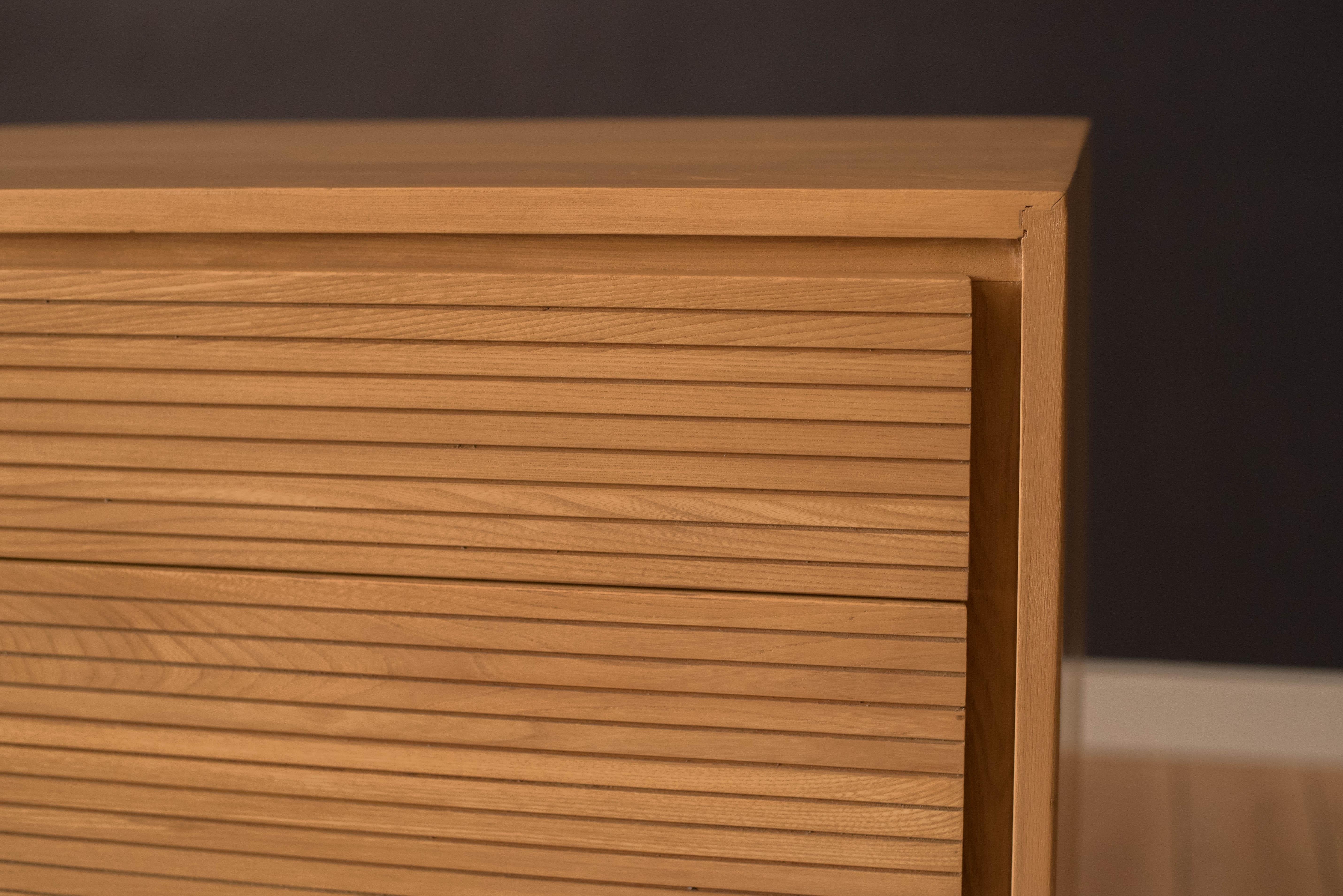 Mid-20th Century Mid Century Modern Solid Wood Slatted Highboy Storage Dresser Chest