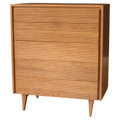 Retro Mid Century Modern Solid Wood Slatted Highboy Storage Dresser Chest