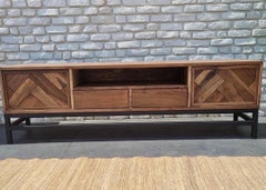 Mid-Century Modern Solid Wood TV Unit with Drawer and Cabinet, Made to Order