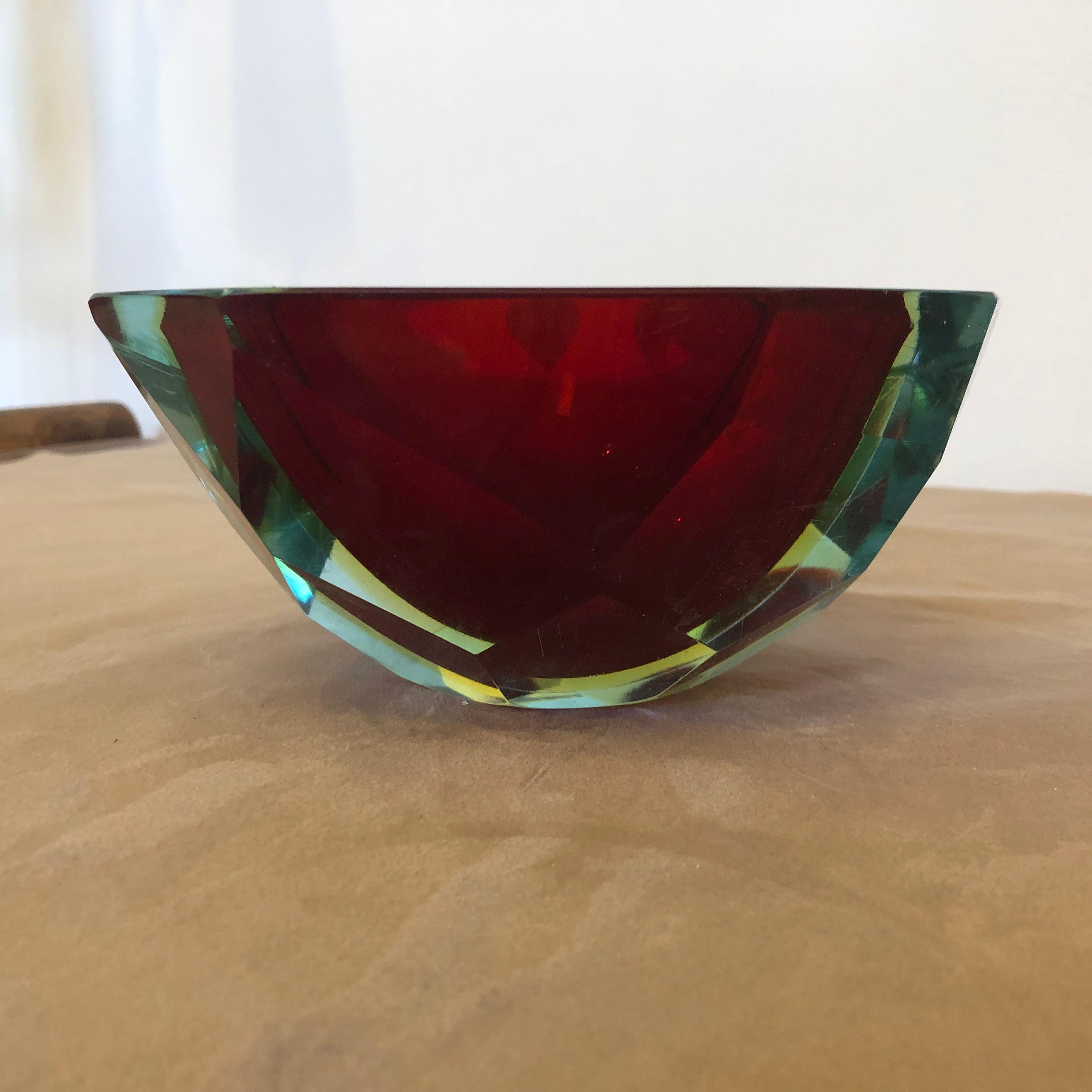 Italian Mid-Century Modern Sommerso Faceted Murano Glass Ashtray by Seguso, circa 1970