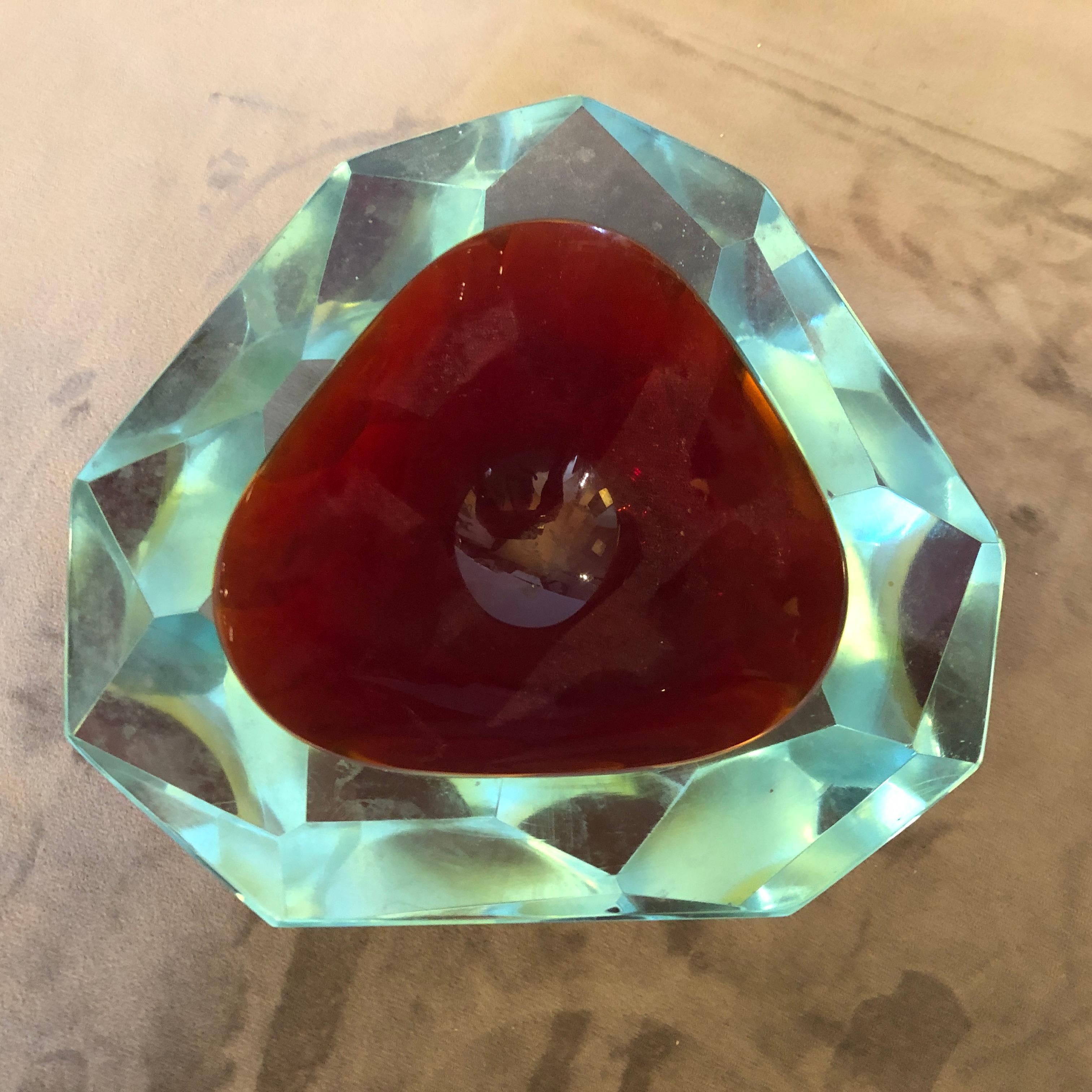 Hand-Carved Mid-Century Modern Sommerso Faceted Murano Glass Ashtray by Seguso, circa 1970