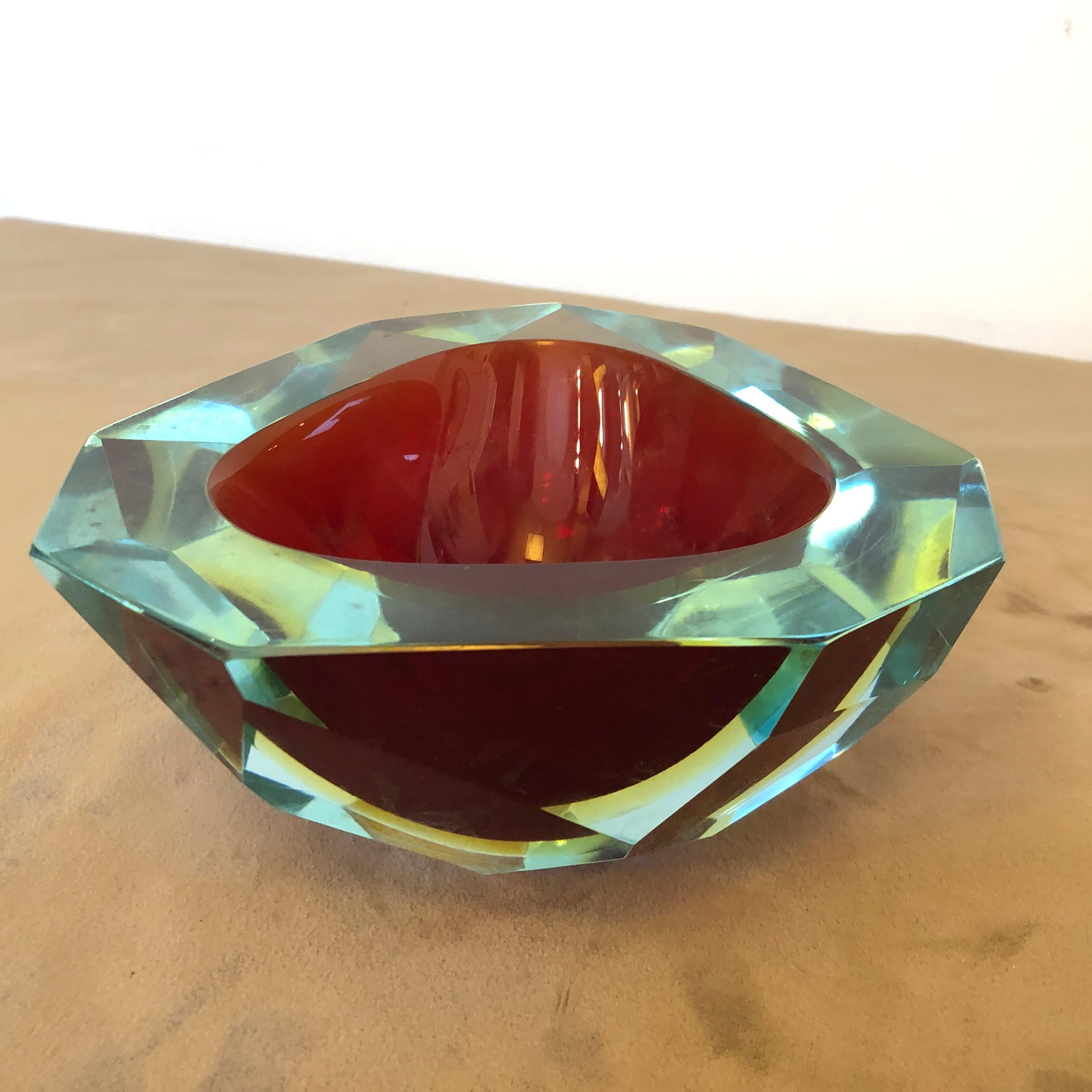 20th Century Mid-Century Modern Sommerso Faceted Murano Glass Ashtray by Seguso, circa 1970