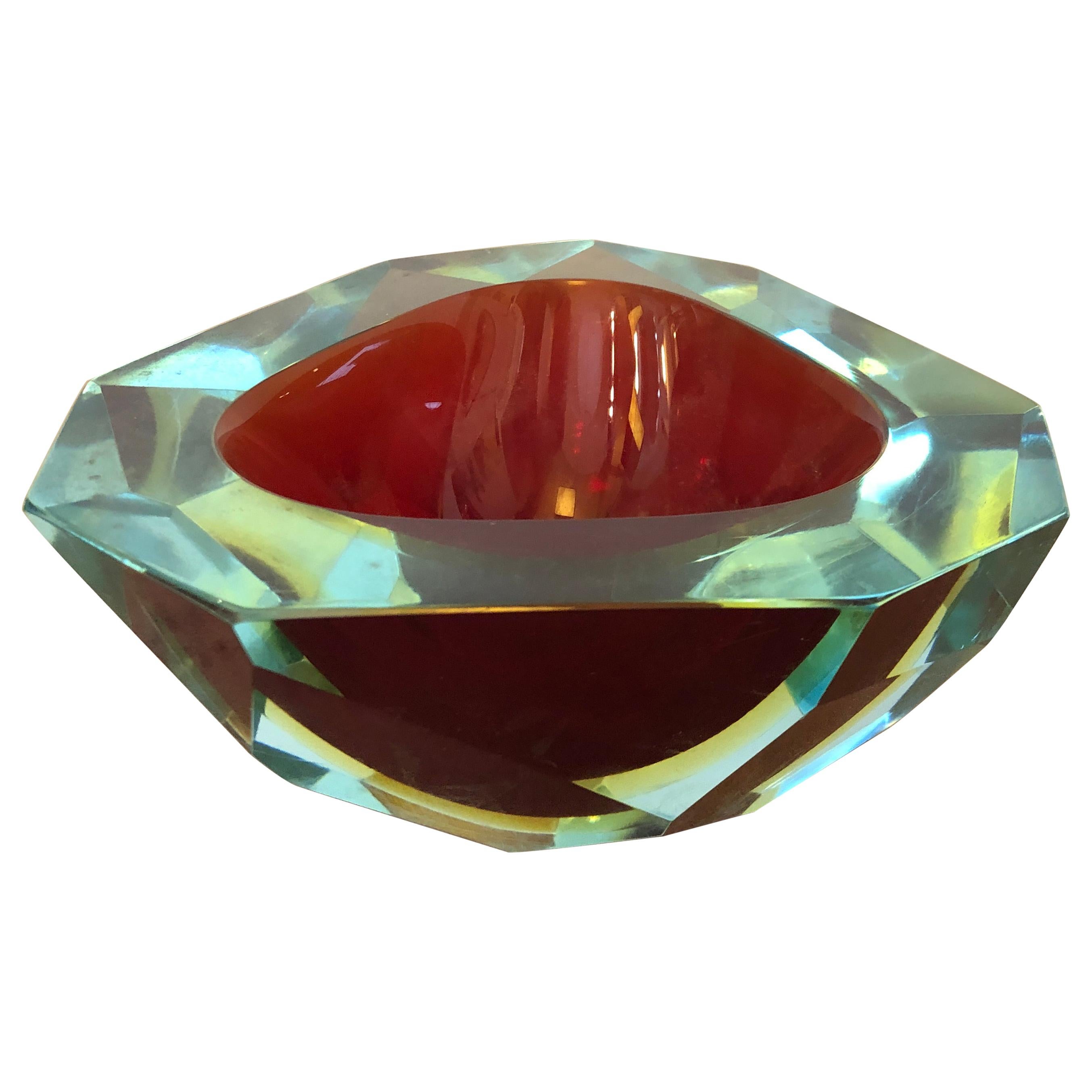 Mid-Century Modern Sommerso Faceted Murano Glass Ashtray by Seguso, circa 1970