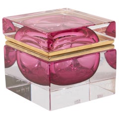 Mid-Century Modern Sommerso Hand Blown Murano Glass Box, Alessandro Mandruzzato