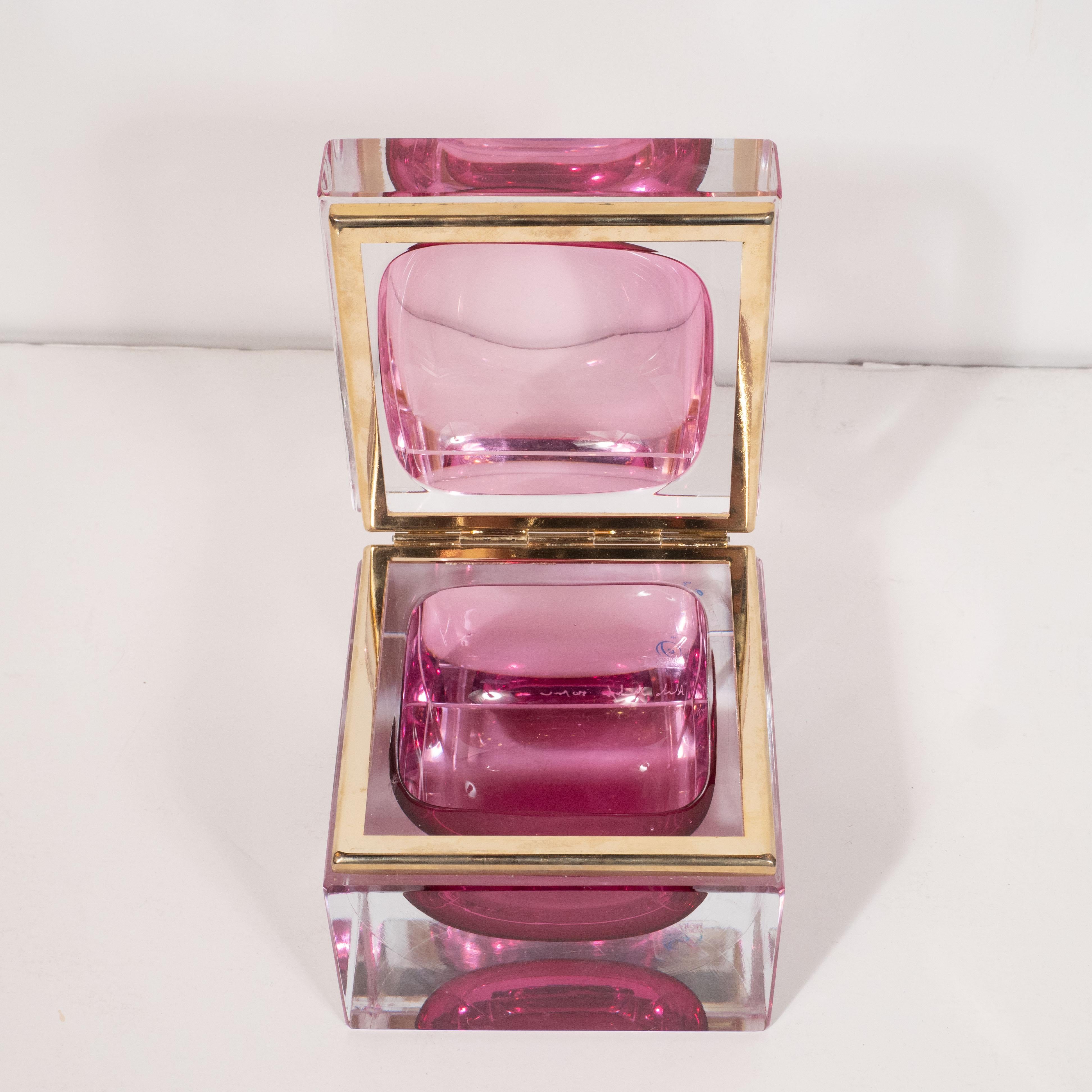 Late 20th Century Mid-Century Modern Sommerso Hand Blown Murano Glass Box, Alessandro Mandruzzato