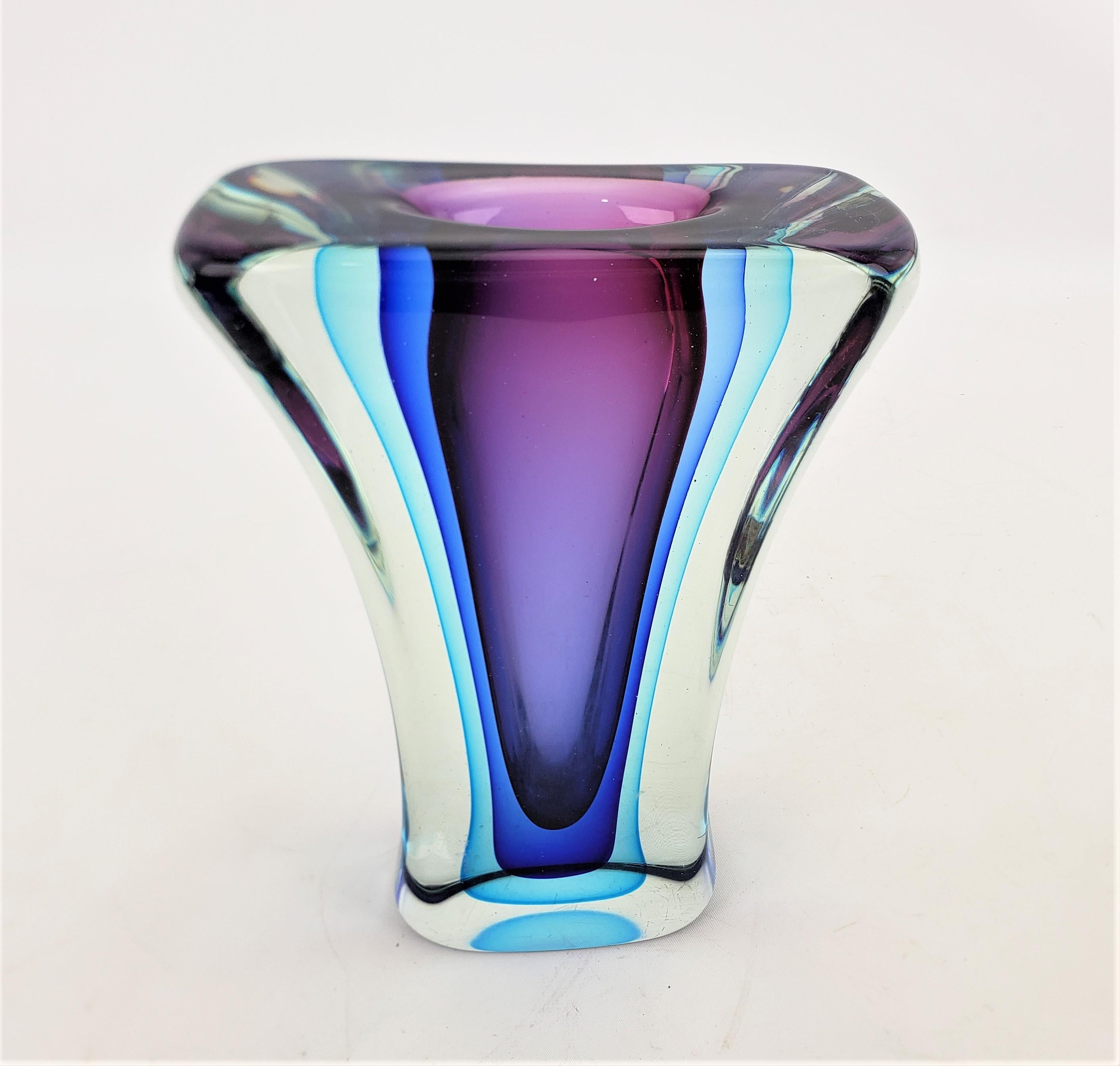 Hand-Crafted Mid-Century Modern Sommerso Murano Art Glass Vase