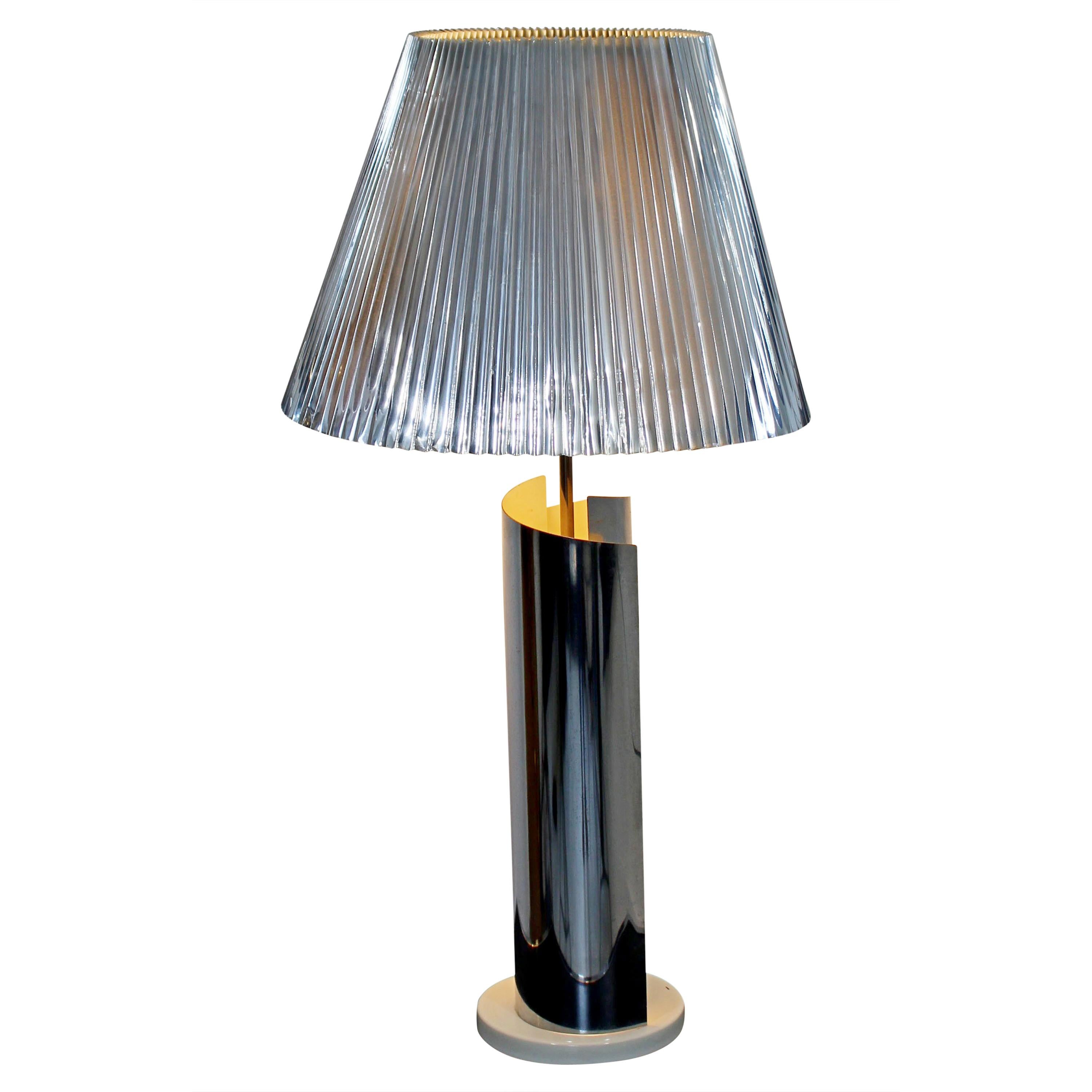 Mid-Century Modern Sonneman Chrome Asymmetrical Table Lamp 1970s Original Shade