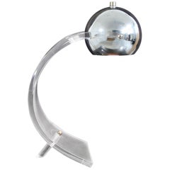 Mid-Century Modern Sonneman Curved Lucite and Chrome Bulb Table Desk Lamp, 1970s