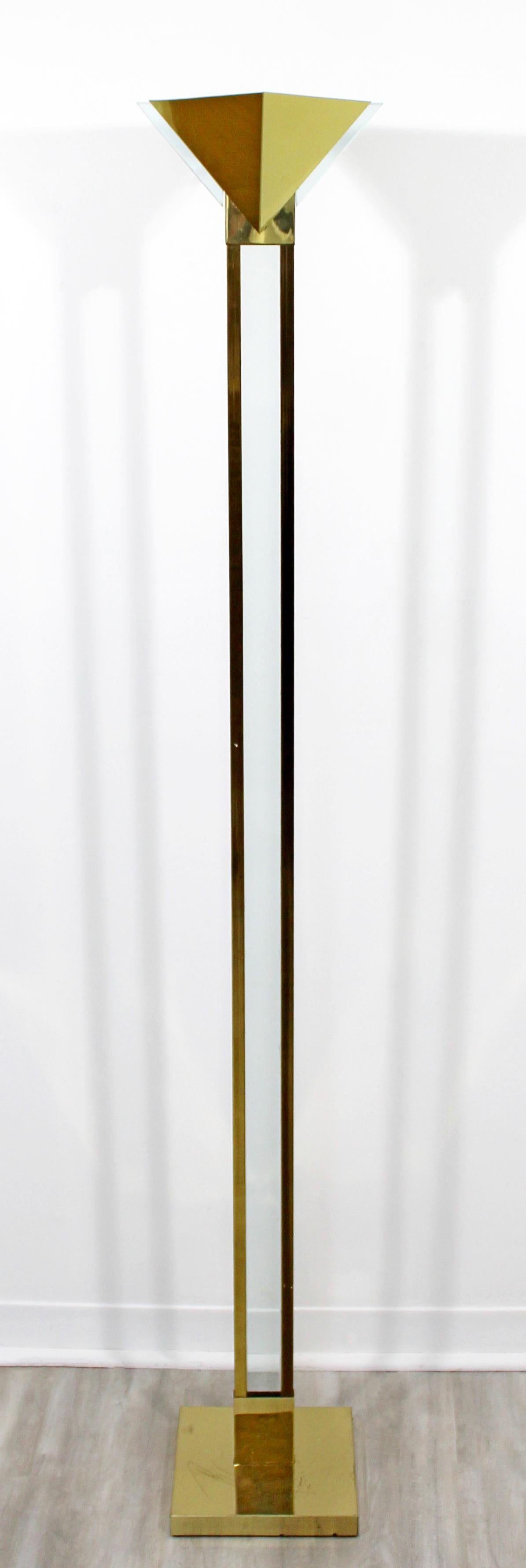 American Mid-Century Modern Sonneman for Kovacs Torchiere Brass & Lucite Floor Lamp 1970s