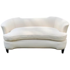 Mid-Century Modern Sophisticated Curvy Upholstered Settee Loveseat