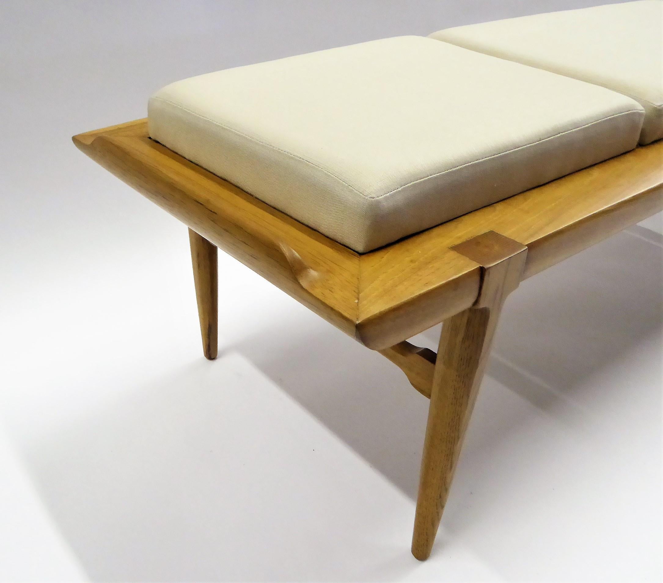Mid-20th Century Mid-Century Modern Sophisticates Bench in Walnut and Linen by Tomlinson, 1950s