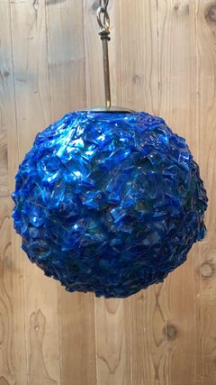 Mid-Century Modern Space Age Atomic Blue Acrylic Spaghetti Ribbon Pendant Lamp