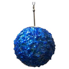 Mid-Century Modern Space Age Atomic Blue Acrylic Spaghetti Ribbon Pendant Lamp
