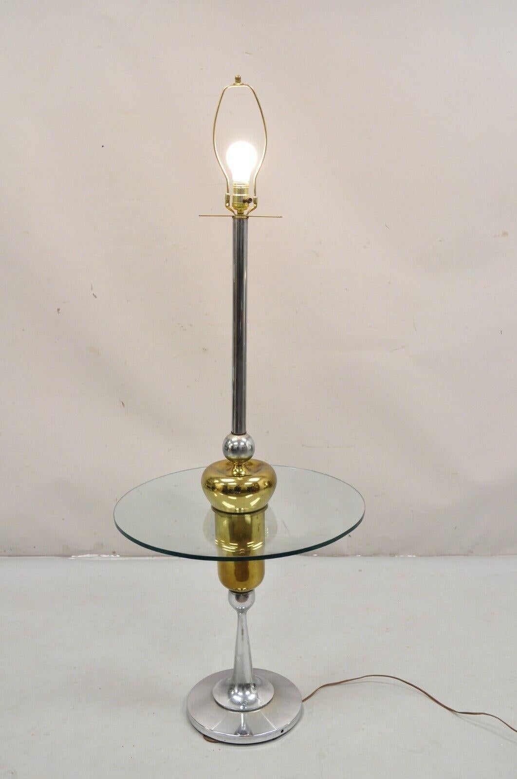Mid Century Modern Space Age Atomic Era Chrome Brass Glass Side Table Floor Lamp For Sale 4