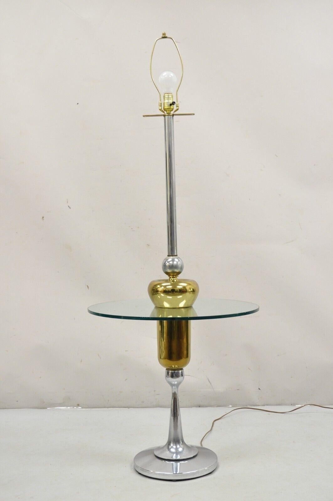 Mid Century Modern Space Age Atomic Era Chrome Brass Glass Side Table Floor Lamp For Sale 6