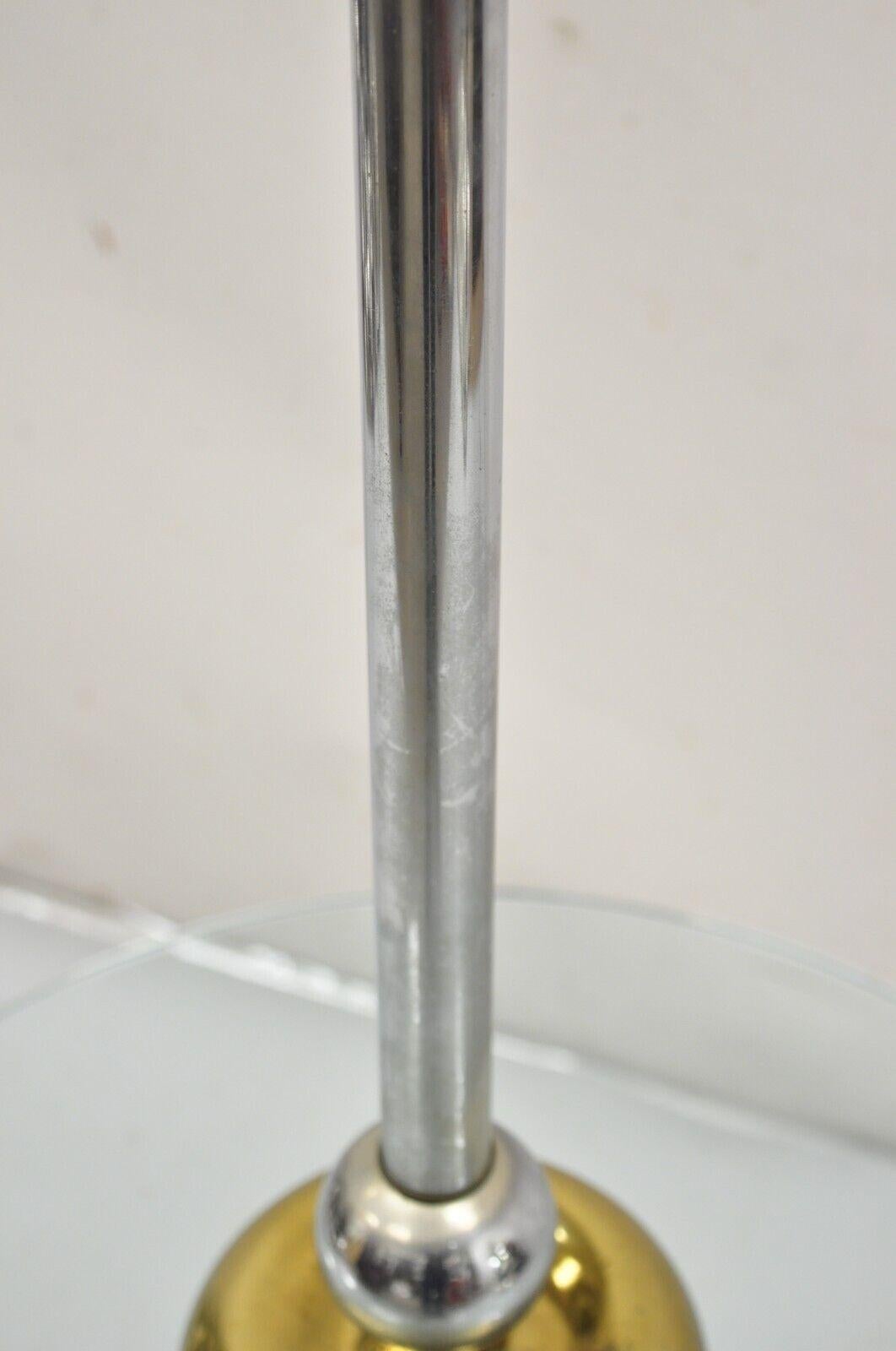 Late 20th Century Mid Century Modern Space Age Atomic Era Chrome Brass Glass Side Table Floor Lamp For Sale