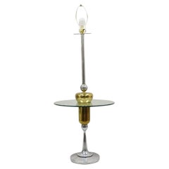 Vintage Mid Century Modern Space Age Atomic Era Chrome Brass Glass Side Table Floor Lamp