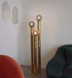 Dreistufige Stehlampe aus Messing und Glas, Mid-Century Modern Space Age, Space Age
