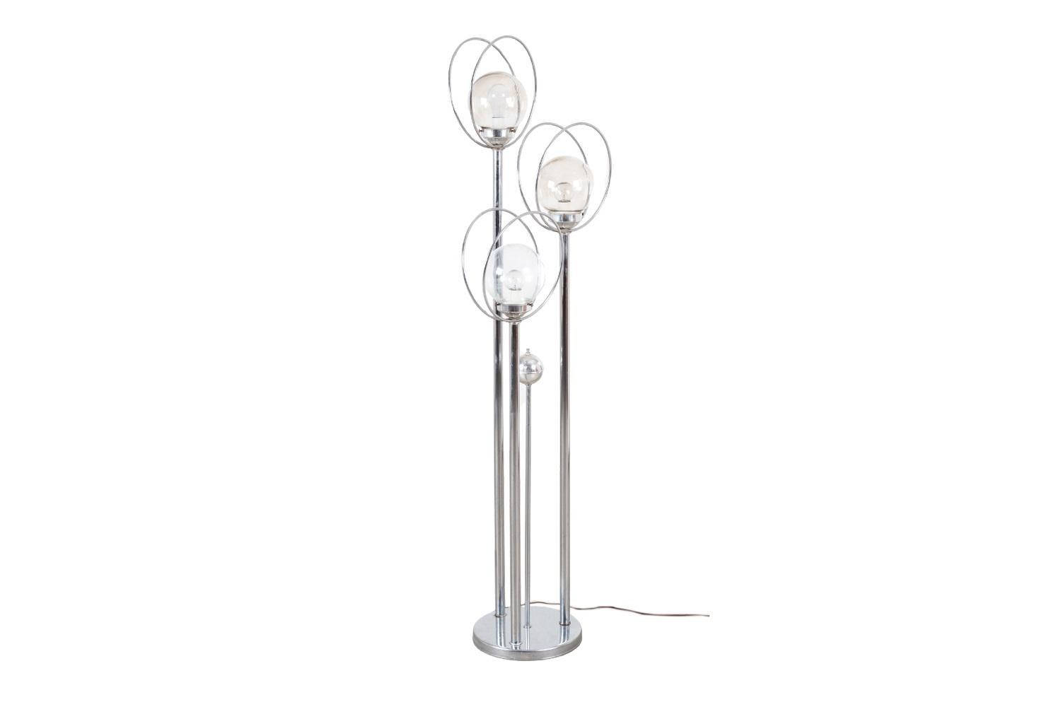 Unknown Mid-Century Modern Space Age Chrome 3 Orb Globe Floor Lamp For Sale
