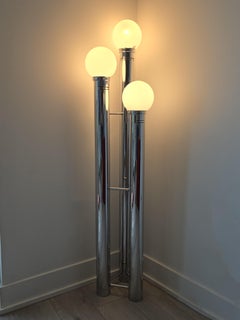 Mid Century Modern Space Age Chrome and Glass Three Tier Floor Lamp