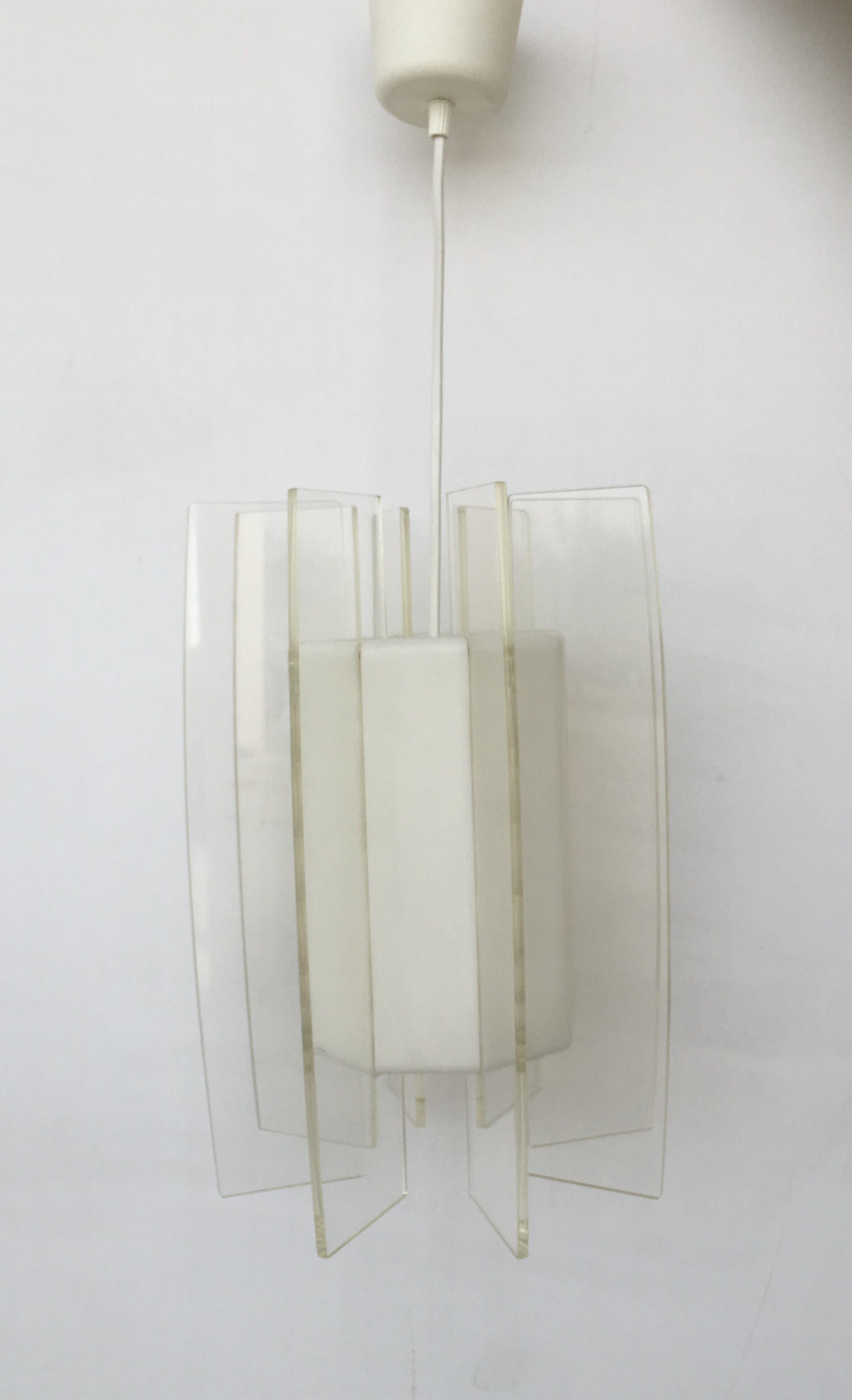 French Mid-Century Modern Space Age Era White and Transparent Pendant Lamp