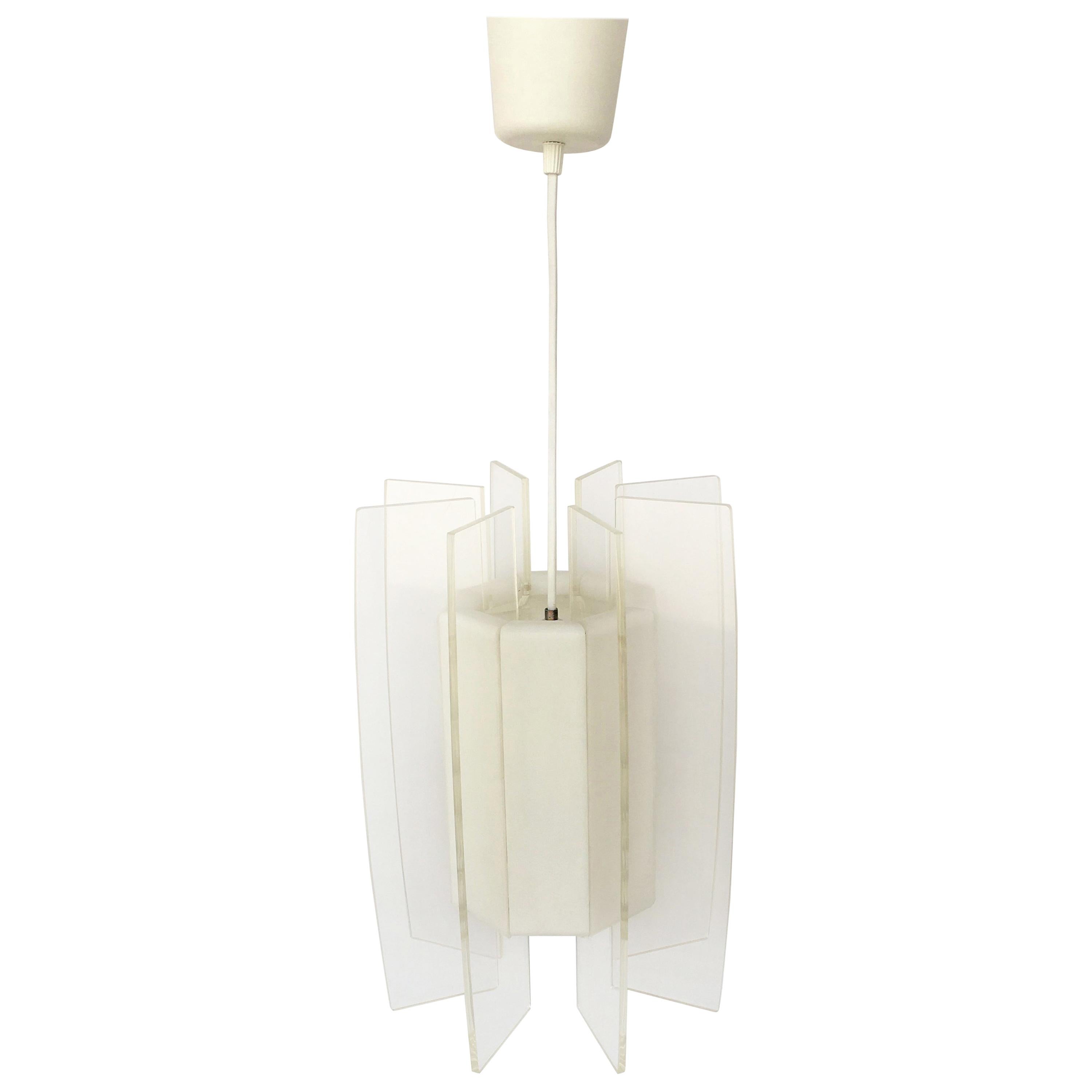 Lampe à suspension blanche et transparente de l'ère de l'ère spatiale, mi-siècle moderne en vente