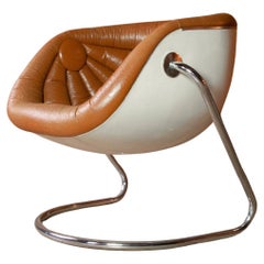 Mid-Century Modern Space Age Faux Leather Fiberglass Lounge Chair, Italy 1970s