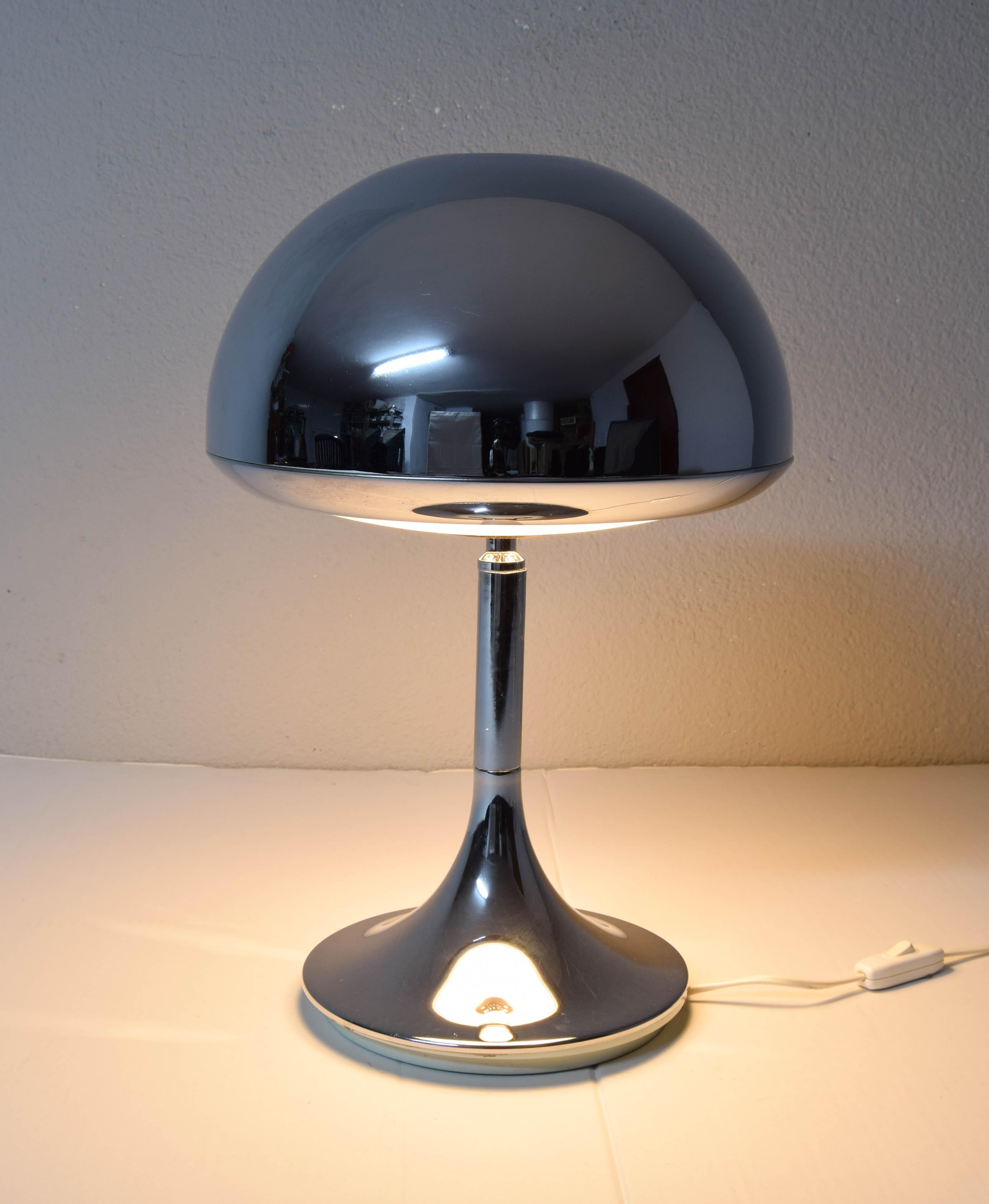 Spanish Mid-Century Modern Space Age Grin Fase Chrome Mushroom Table Lamp Spain, 1960s