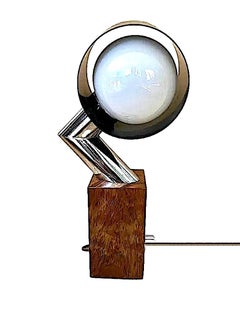 Lampe im Mid-Century-Modern-Stil im Space-Age-Look mit Dimmer, Chrom und Walnussholz