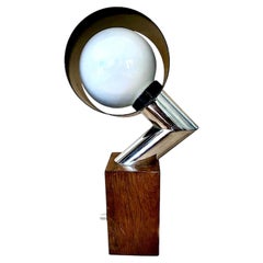 Lampe im Mid-Century-Modern-Stil im Space-Age-Look mit Dimmer, Chrom und Walnussholz