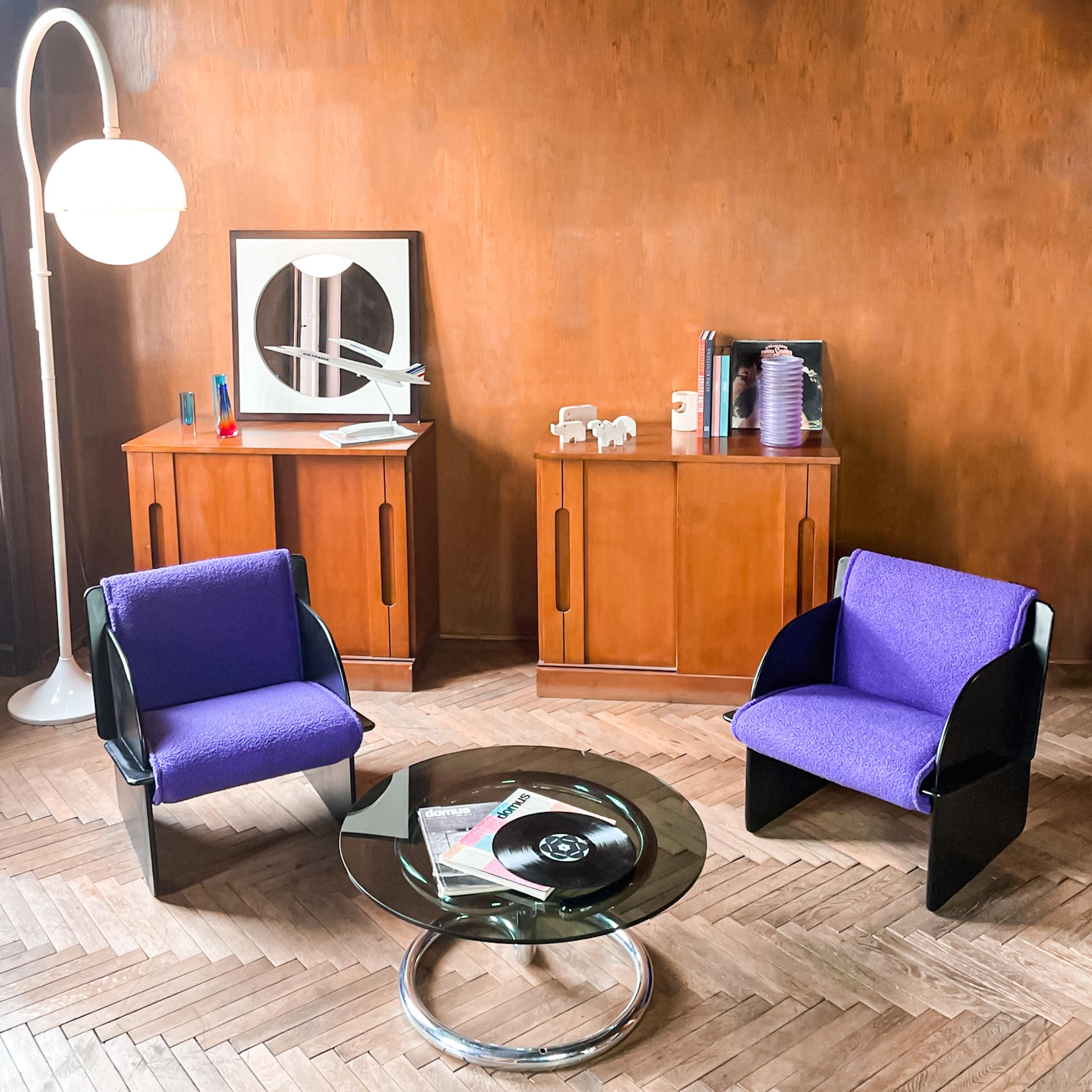 Mid-Century Modern Space Age Purple Bouclé Chairs, Italy 1970s 9