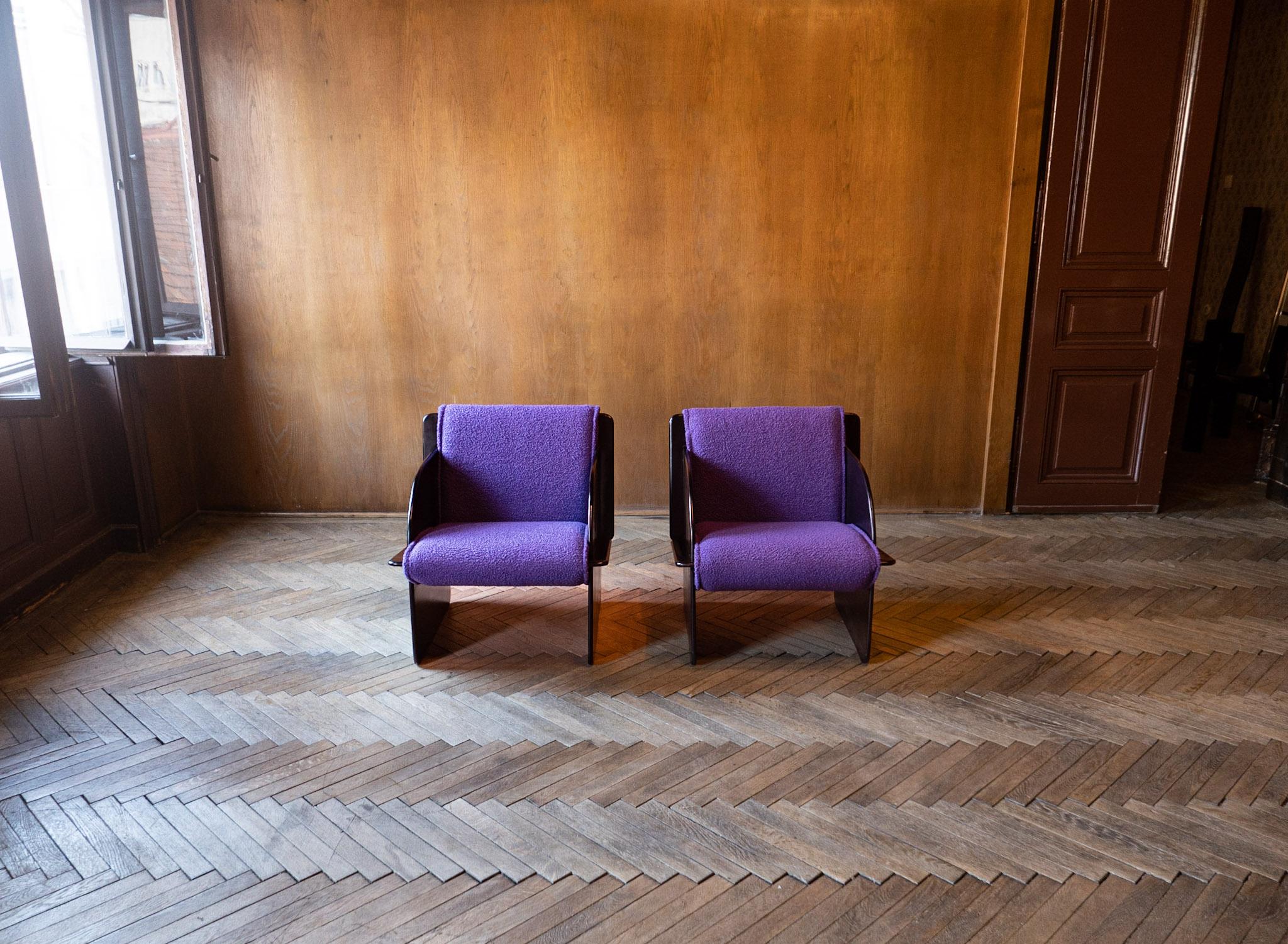 Late 20th Century Mid-Century Modern Space Age Purple Bouclé Chairs, Italy 1970s