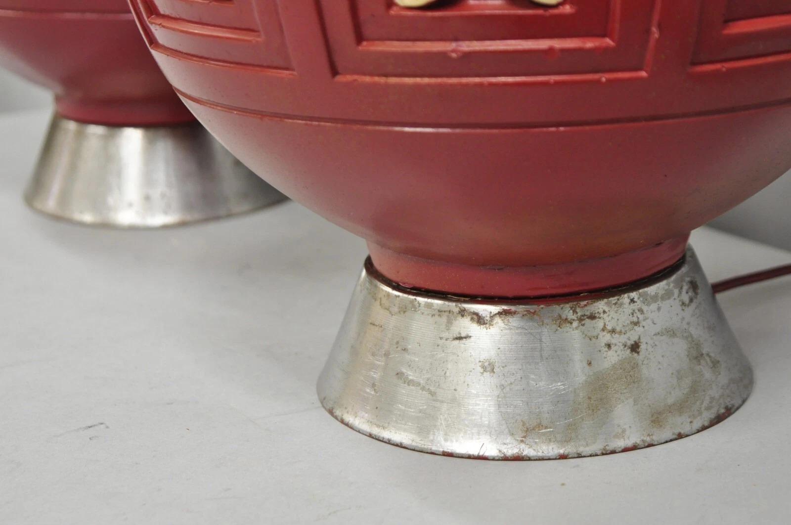 Mid Century Modern Space Age Rote Keramik Bienenstock große Tischlampen - ein Paar im Angebot 5
