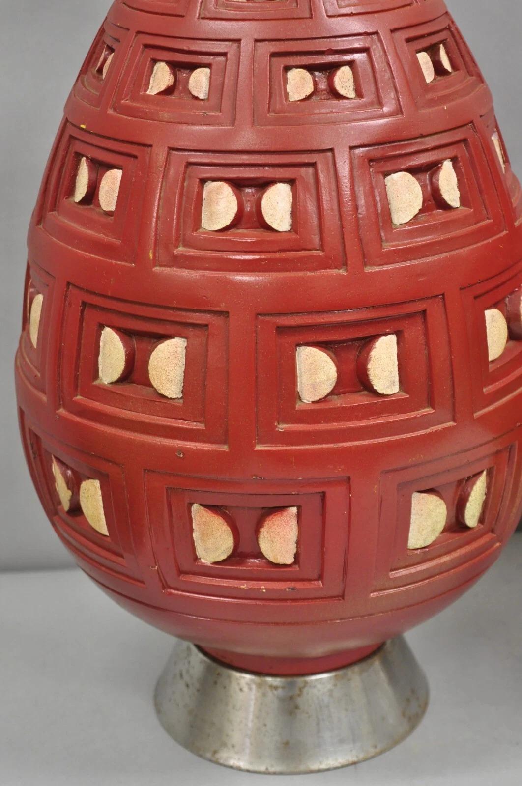Mid Century Modern Space Age Rote Keramik Bienenstock große Tischlampen - ein Paar (Unbekannt) im Angebot