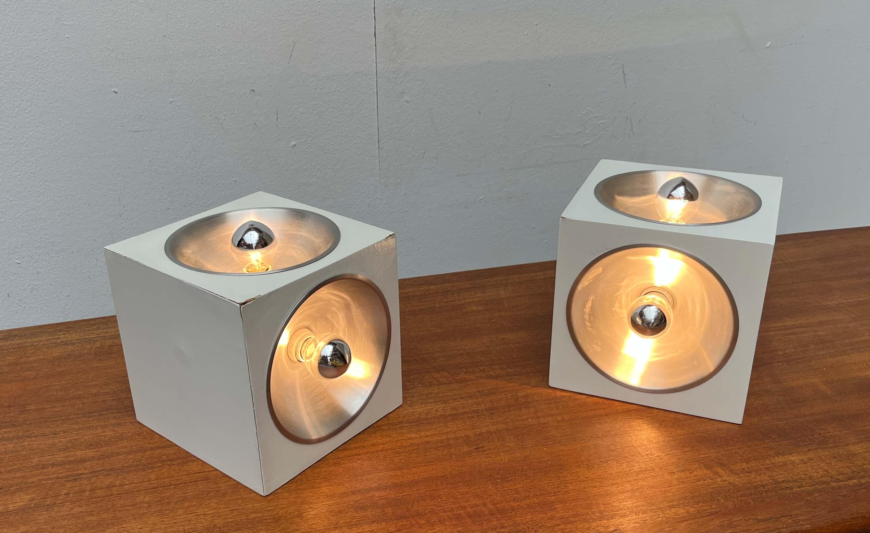 Mid-Century moderno Mid-Century Modern Space Age Swiss 5703 Cube Table Lamps by E.R. Nele for Temde in vendita
