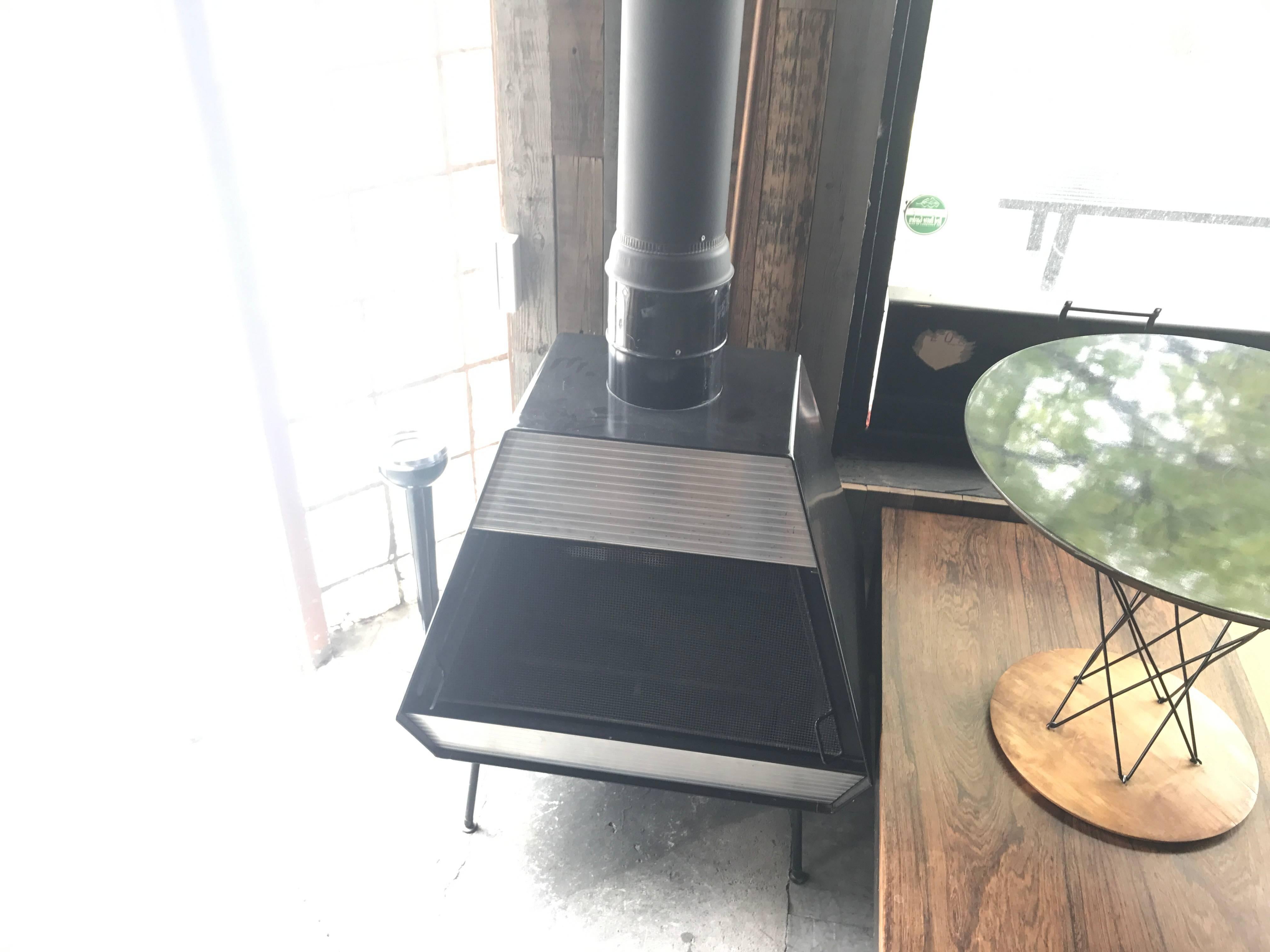 Mid-Century Modern Space Age vintage fireplace indoor outdoor wood burning. Great vintage condition.