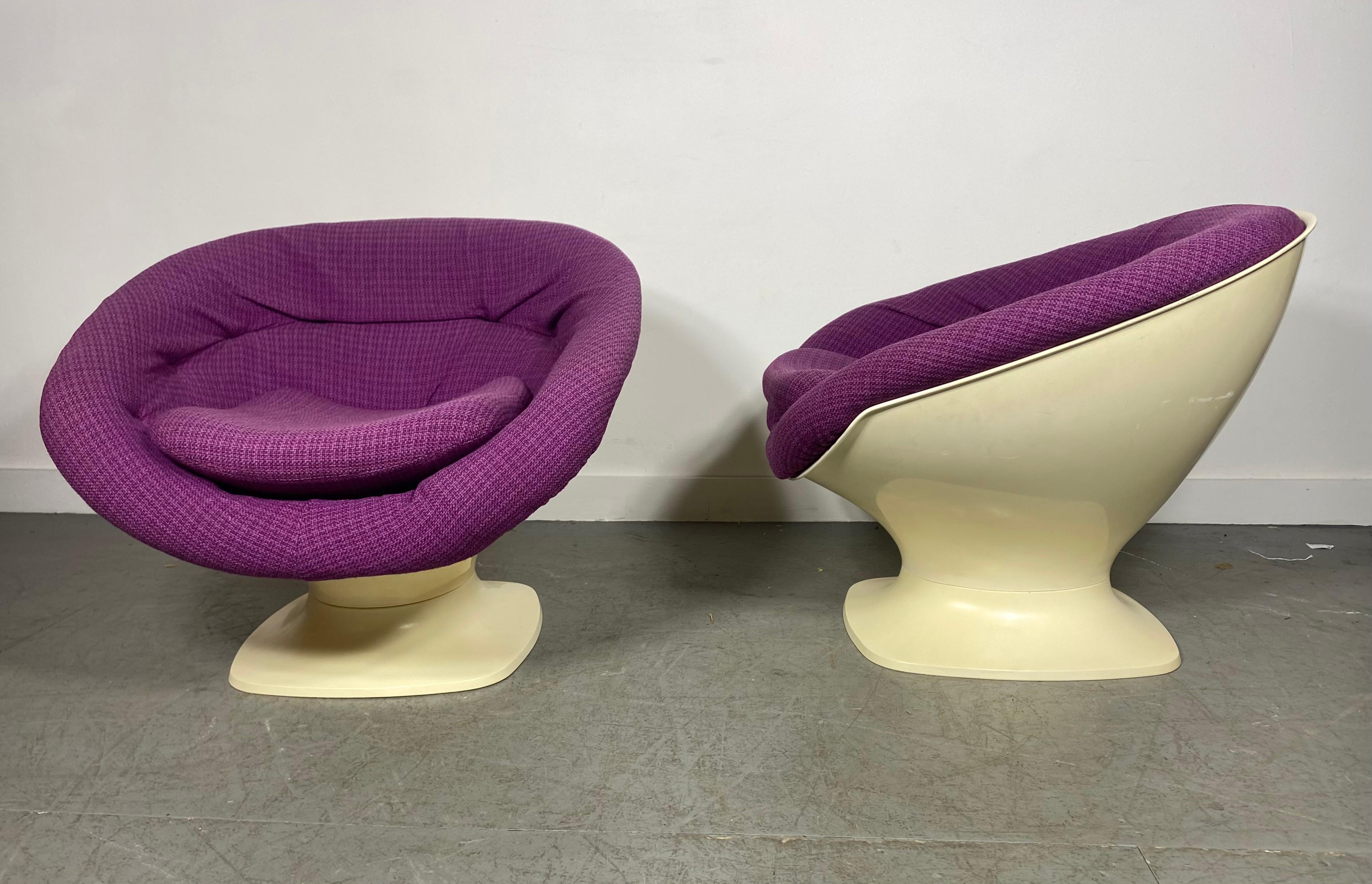 Fabric Mid-Century Modern Space Age Vintage Plastic Club Chairs Raphael Raffel 1970s