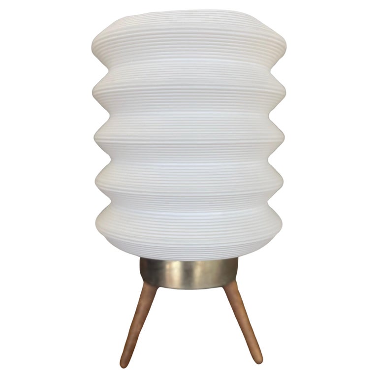 Mid-Century Modern Space-Age White Ribbed Lantern Table Lamp on
