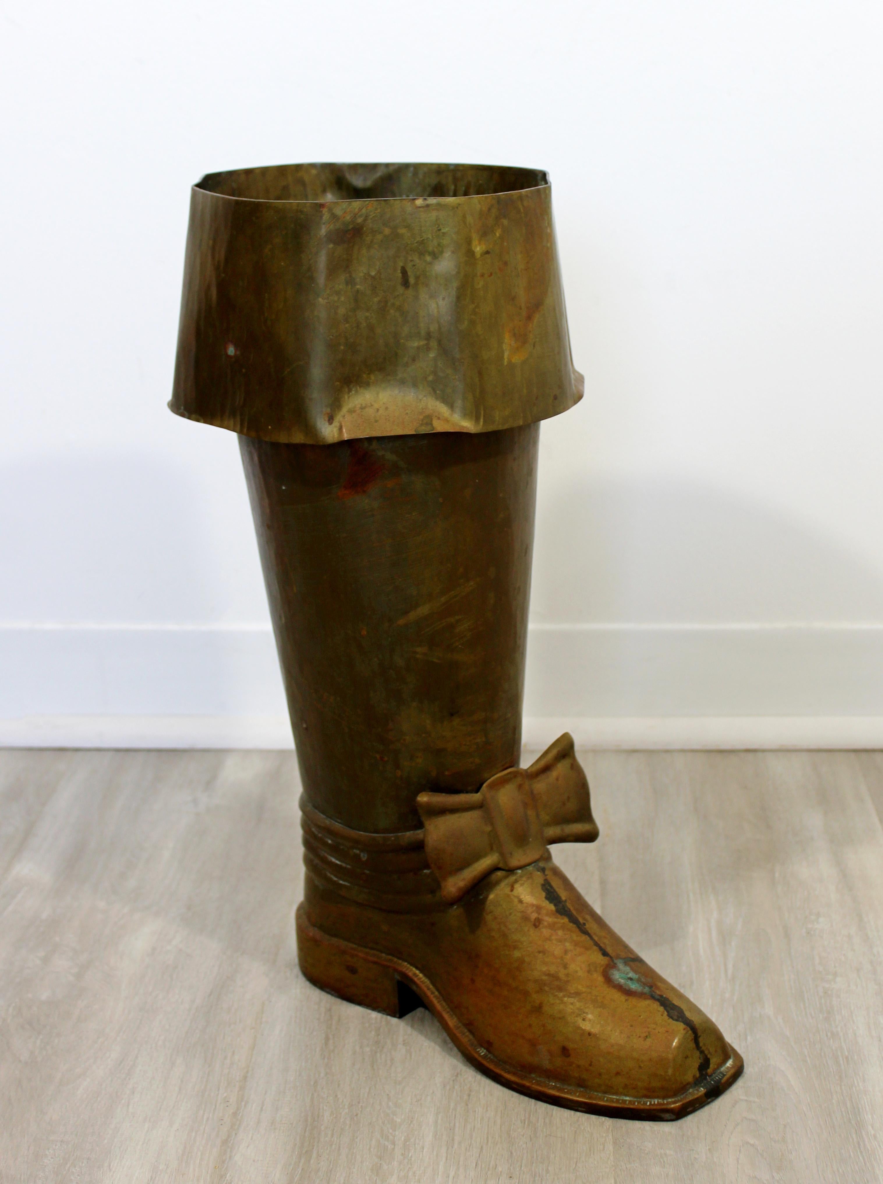 Mid-20th Century Mid-Century Modern Spanish Brass Boot Floor Sculpture Umbrella Stand, 1960s