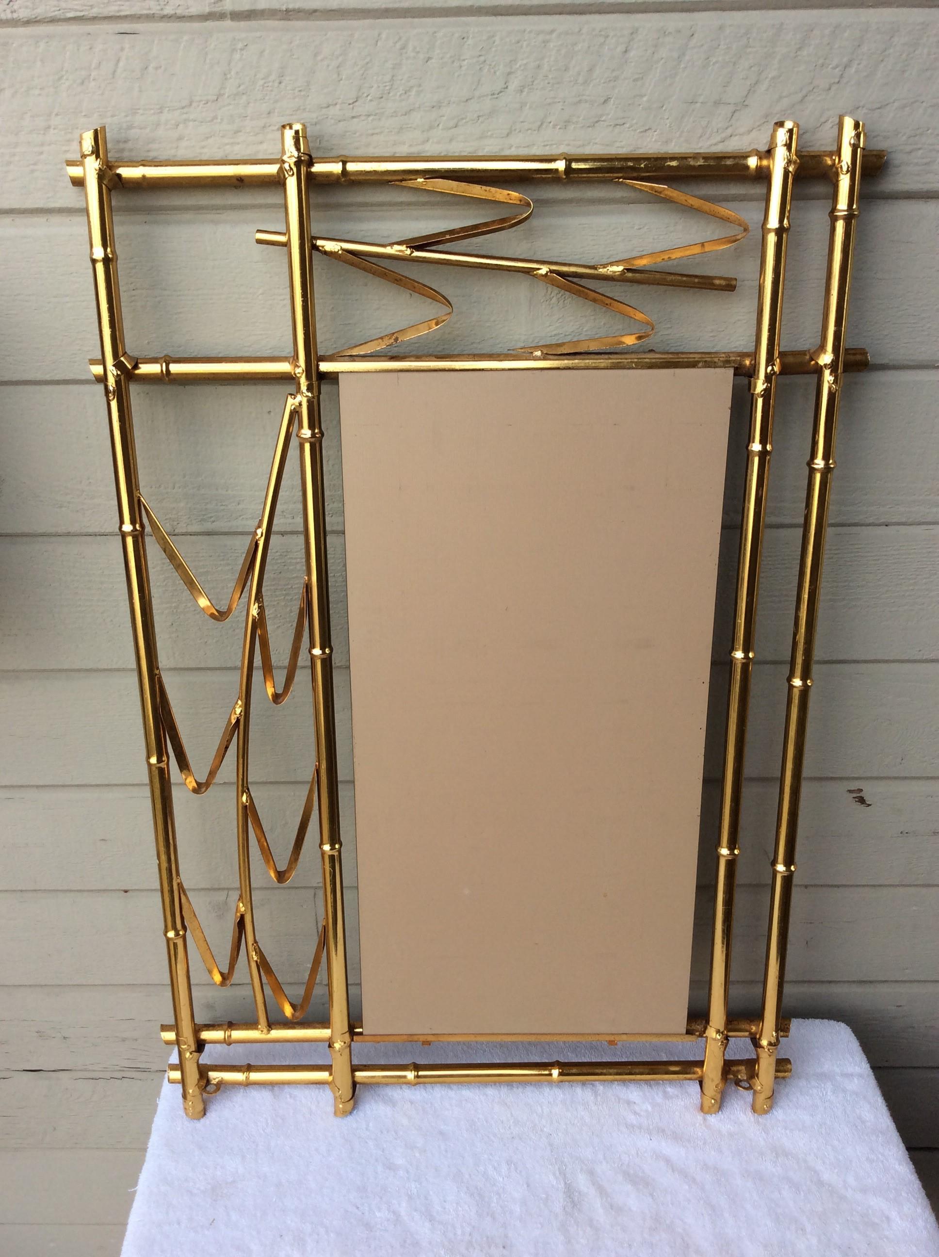 Mid-Century Modern Spanish Brass Faux Bamboo Mirror For Sale 8