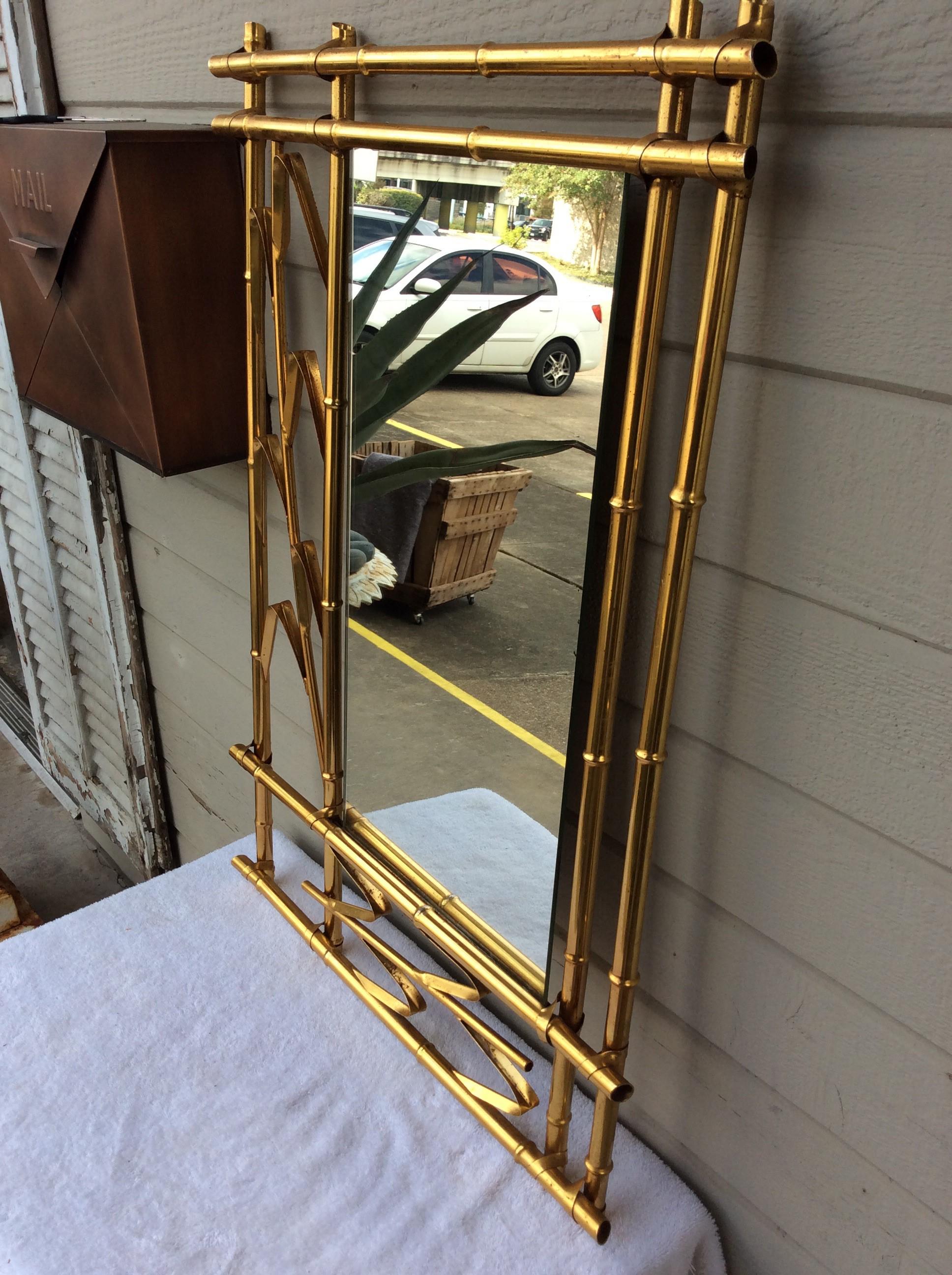 Mid-Century Modern Spanish Brass Faux Bamboo Mirror In Good Condition For Sale In Burton, TX