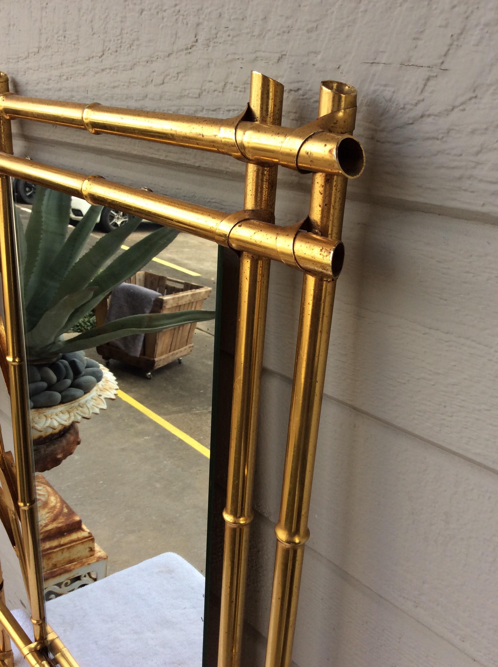 20th Century Mid-Century Modern Spanish Brass Faux Bamboo Mirror For Sale